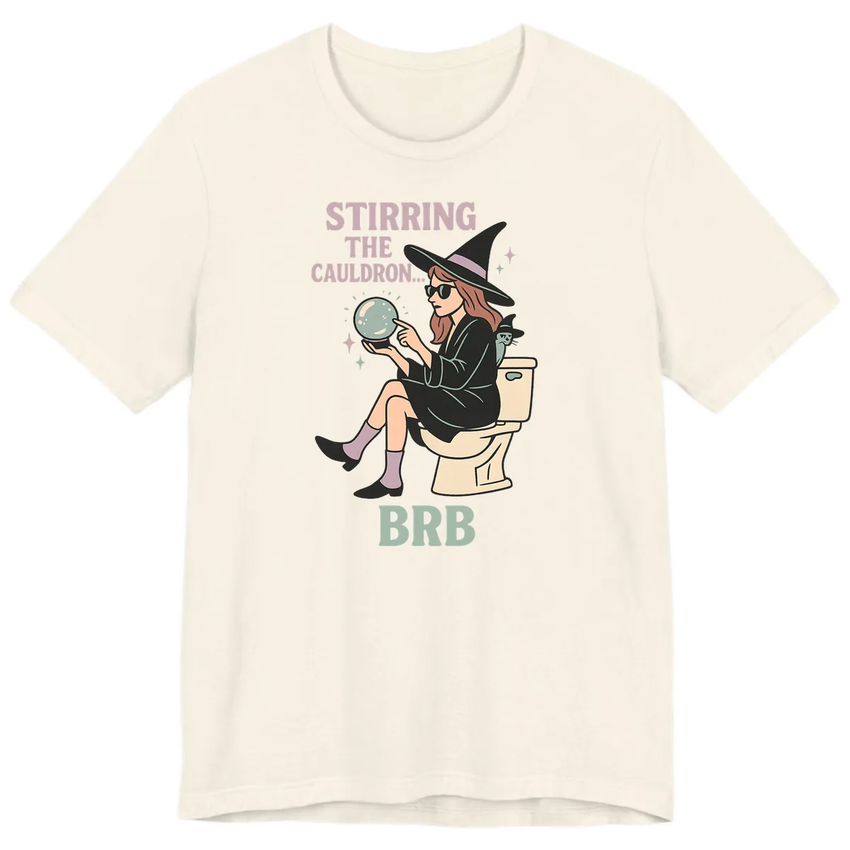 Stirring The Cauldron BRB Witch Design Premium T-Shirt in Natural