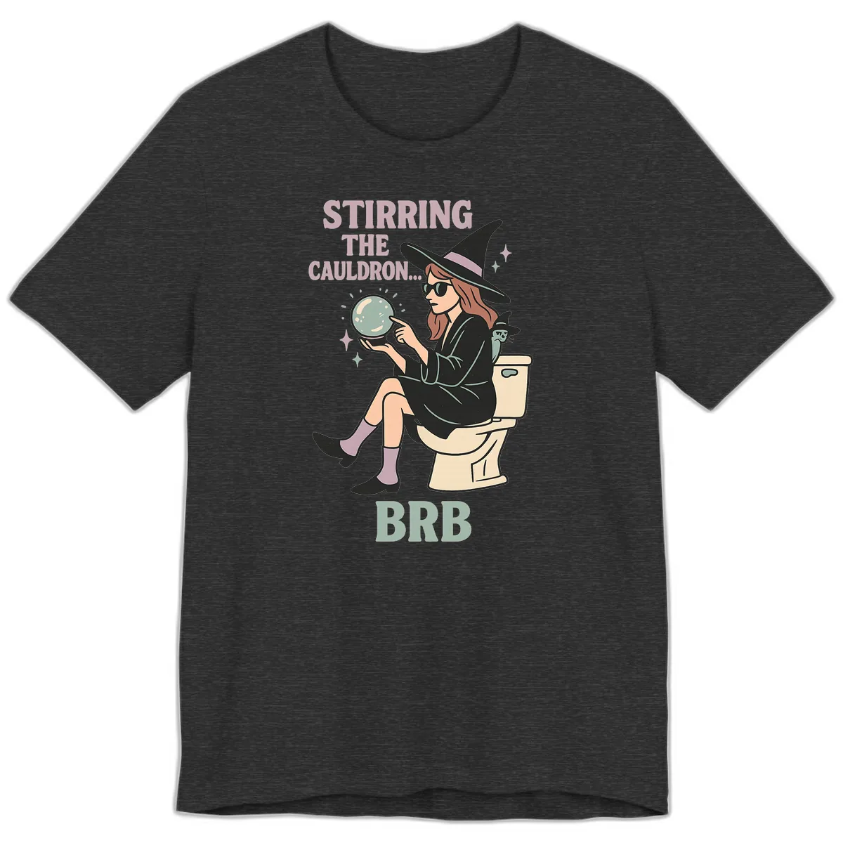 Stirring The Cauldron BRB Witch Design Premium T-Shirt in Dark Grey Heather