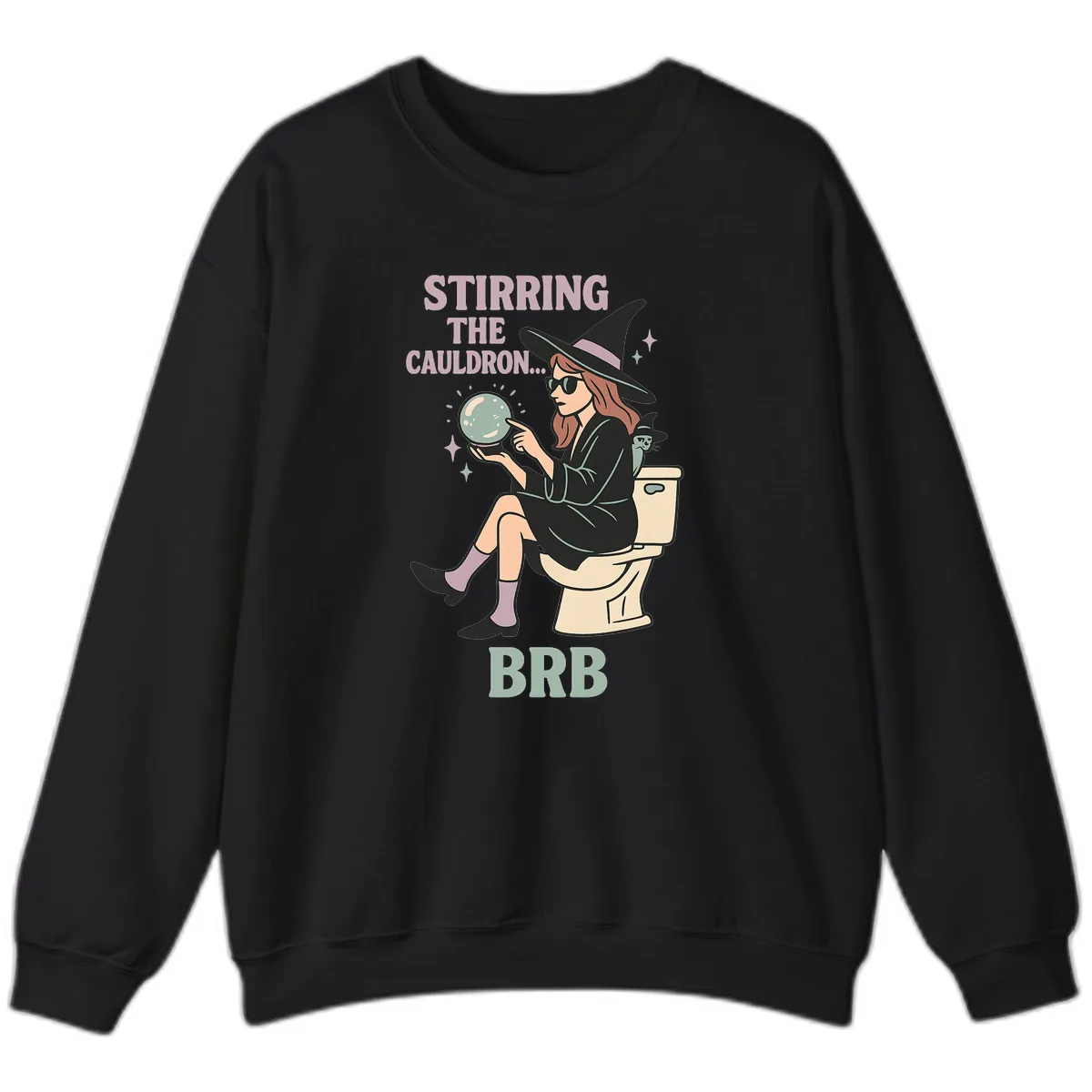 Stirring The Cauldron BRB Witch Design Sweatshirt in Black