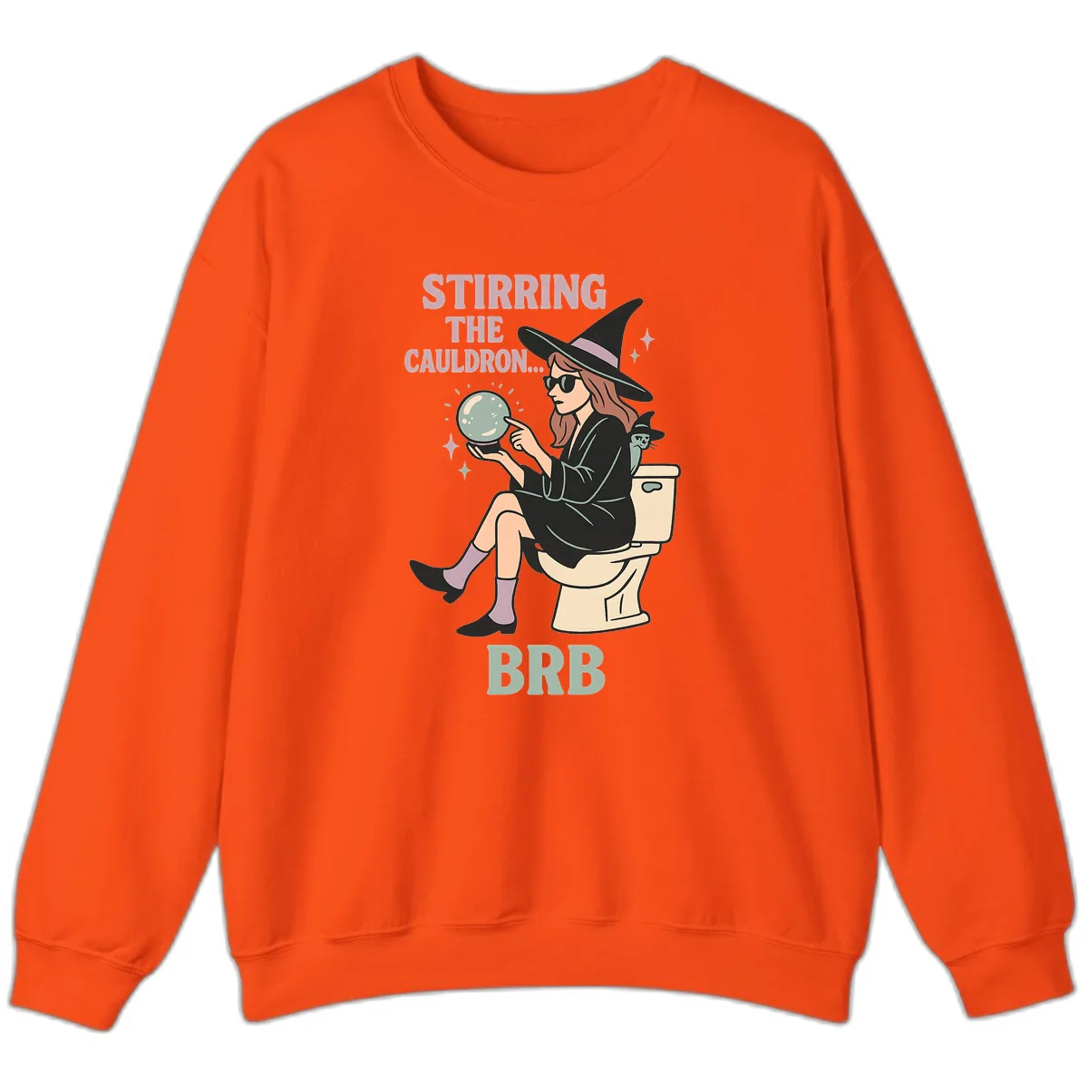 Stirring The Cauldron BRB Witch Design Sweatshirt in Orange