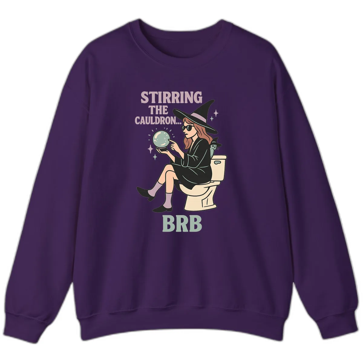 Stirring The Cauldron BRB Witch Design Sweatshirt in Purple