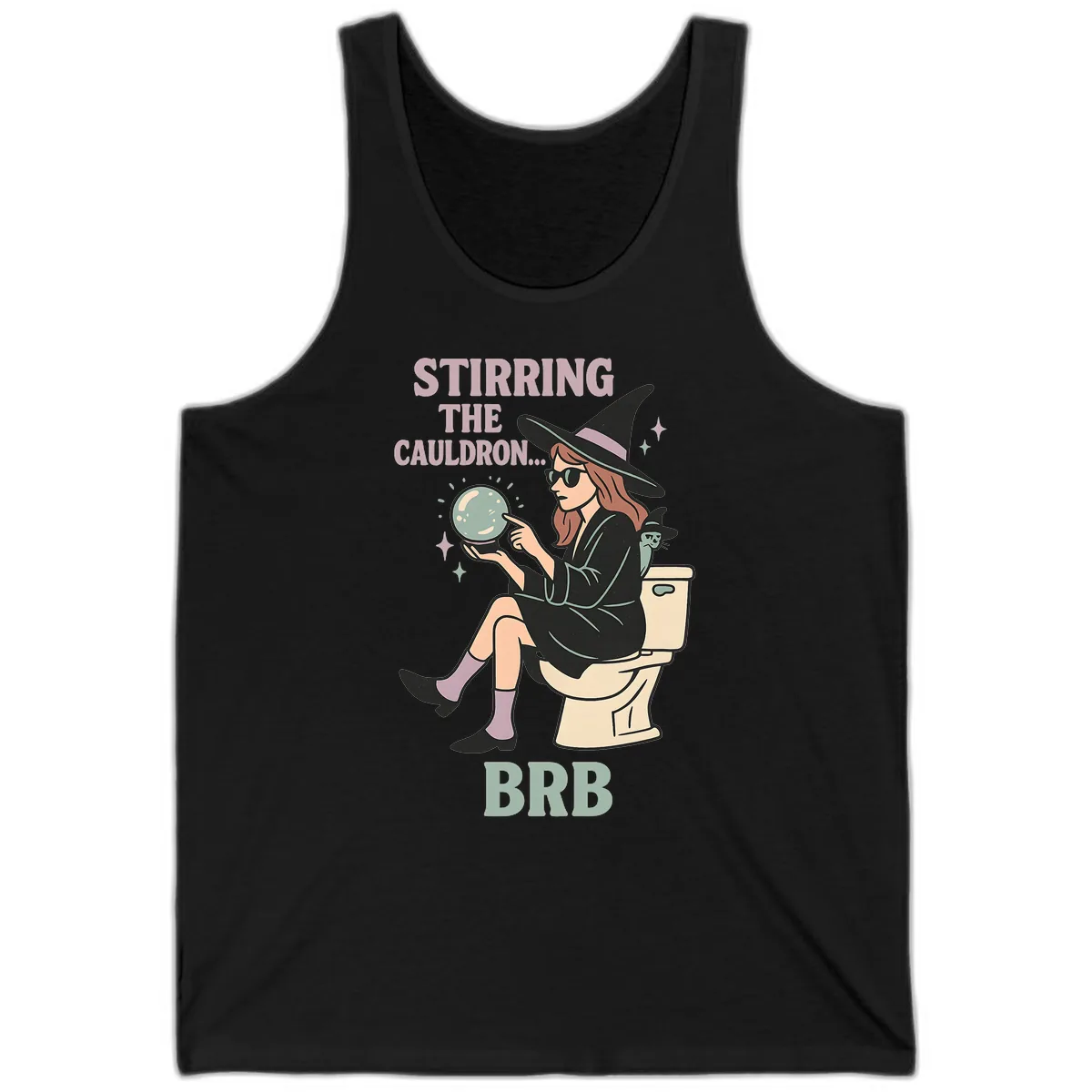 Stirring The Cauldron BRB Witch Design Tank in Black