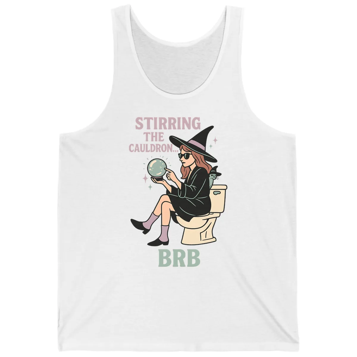 Stirring The Cauldron BRB Witch Design Tank in White