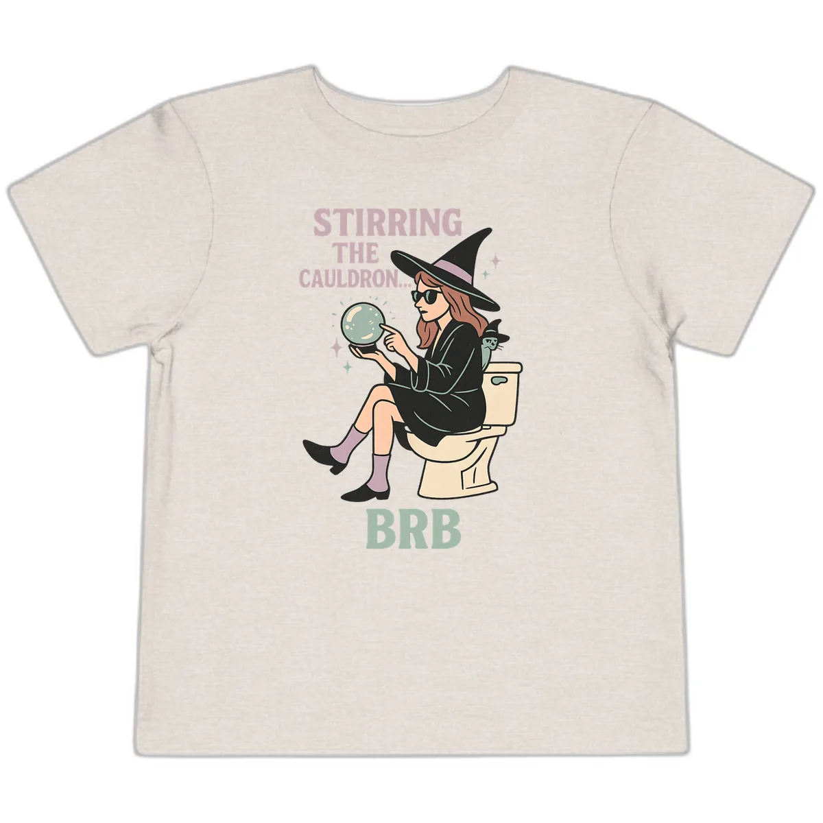 Stirring The Cauldron BRB Witch Design Toddler T-Shirt in Heather Dust