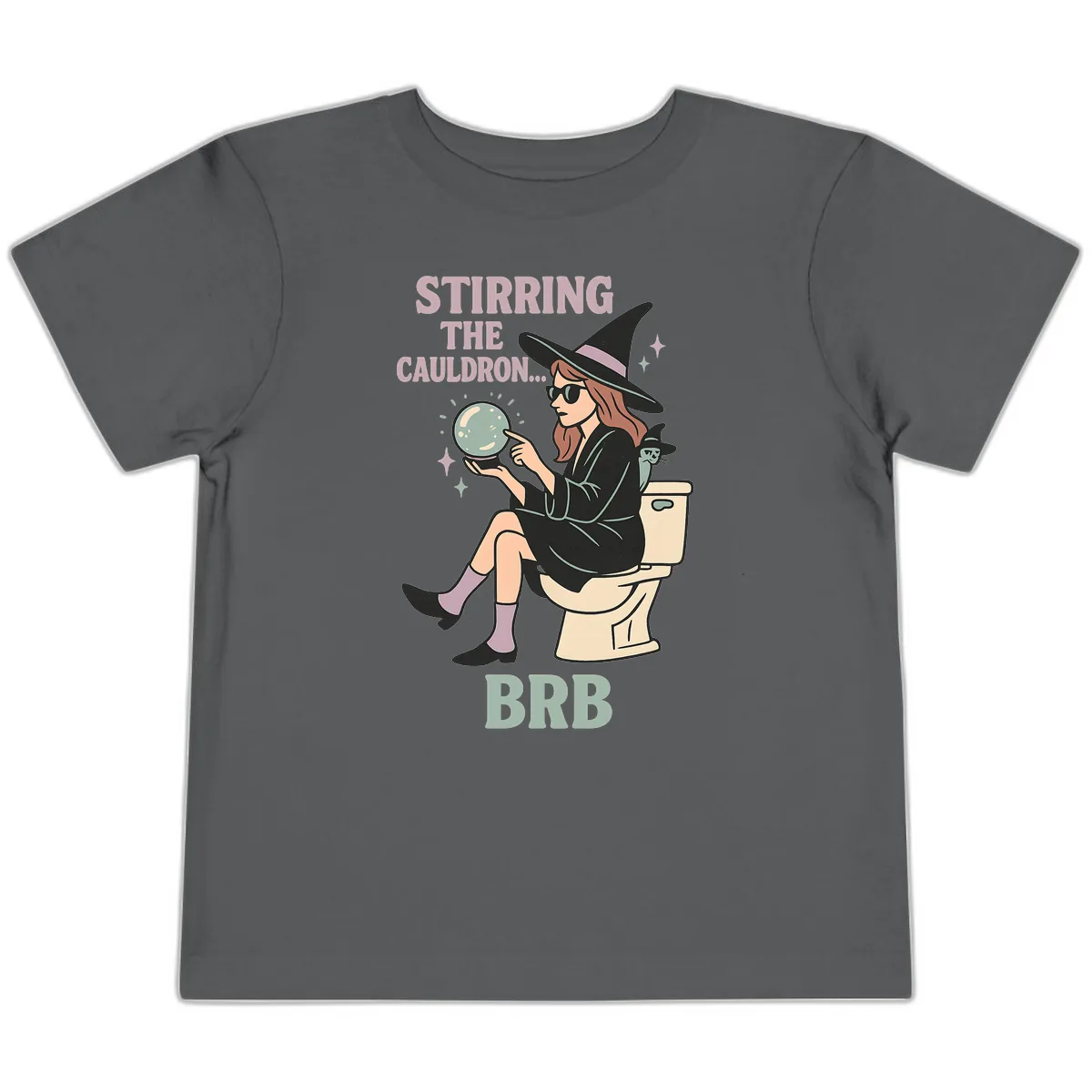 Stirring The Cauldron BRB Witch Design Toddler T-Shirt in Asphalt