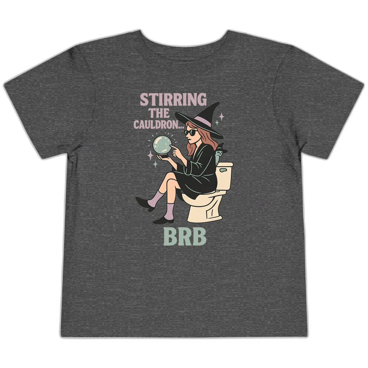 Stirring The Cauldron BRB Witch Design Toddler T-Shirt in Dark Heather Grey