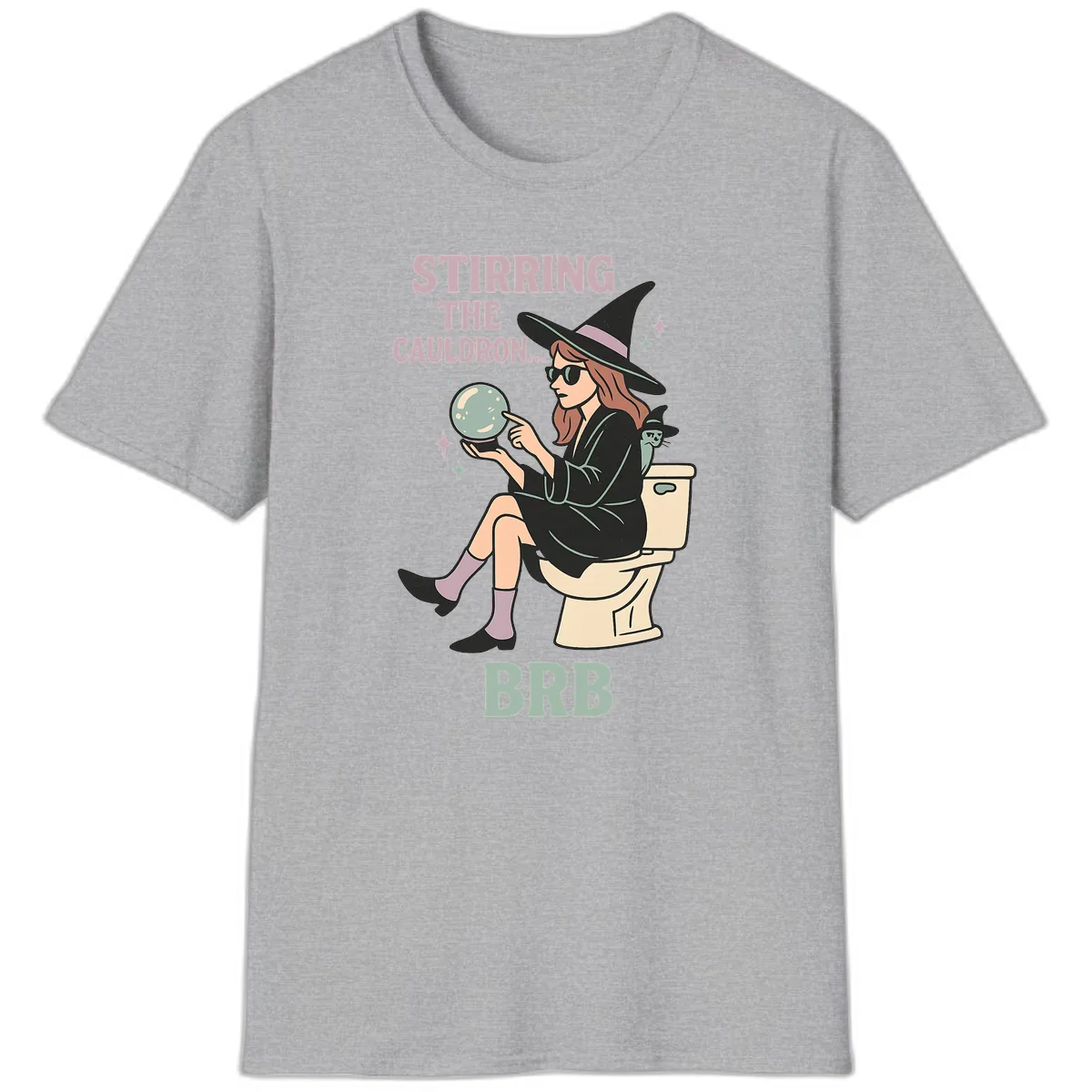 Stirring The Cauldron BRB Witch Design T-Shirt in Sport Grey