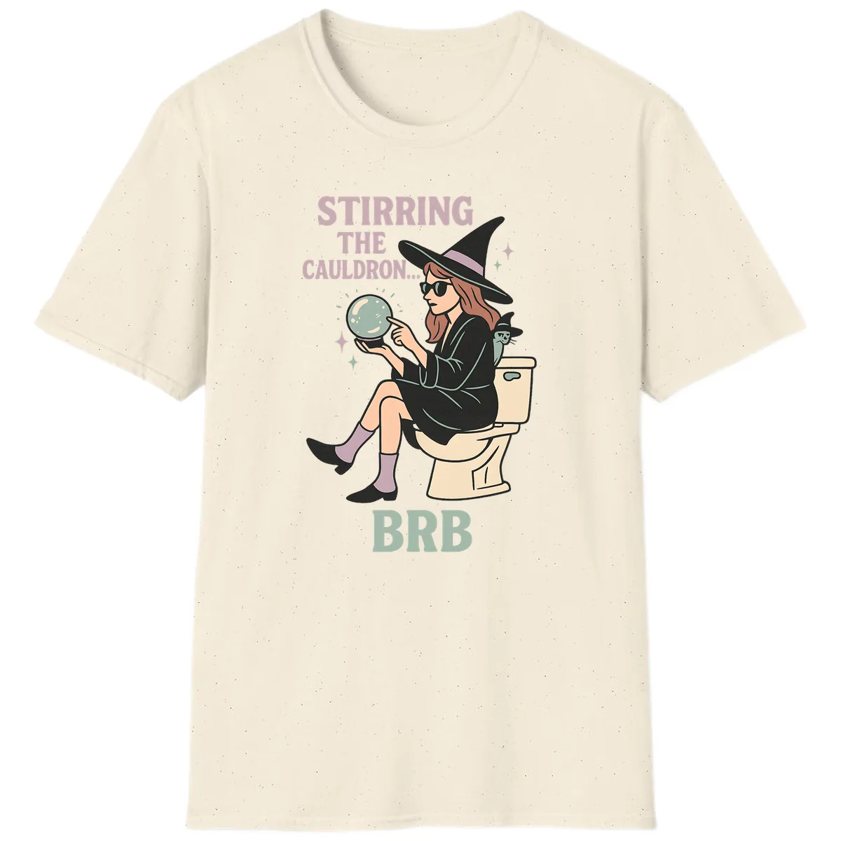 Stirring The Cauldron BRB Witch Design T-Shirt in Natural
