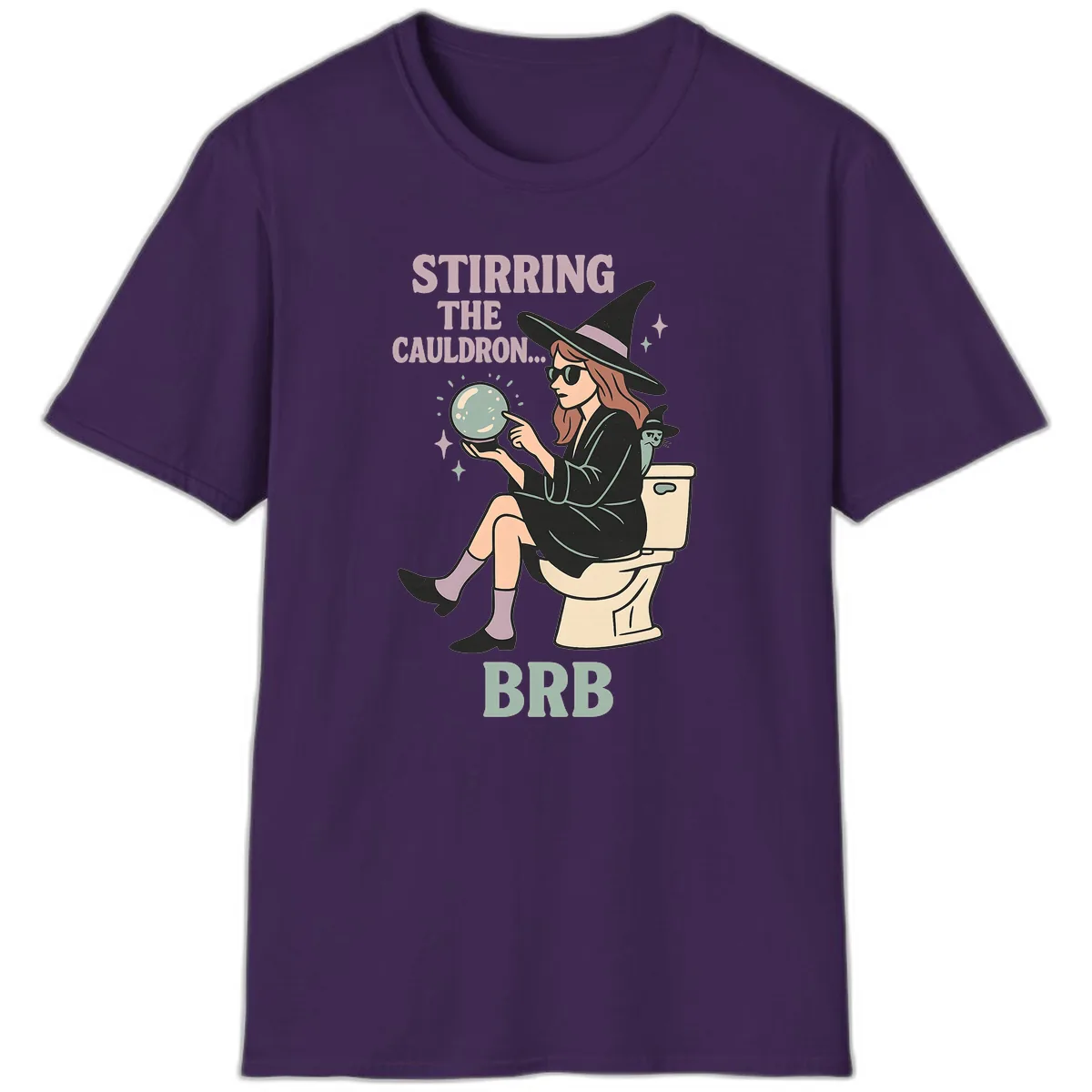 Stirring The Cauldron BRB Witch Design T-Shirt in Purple
