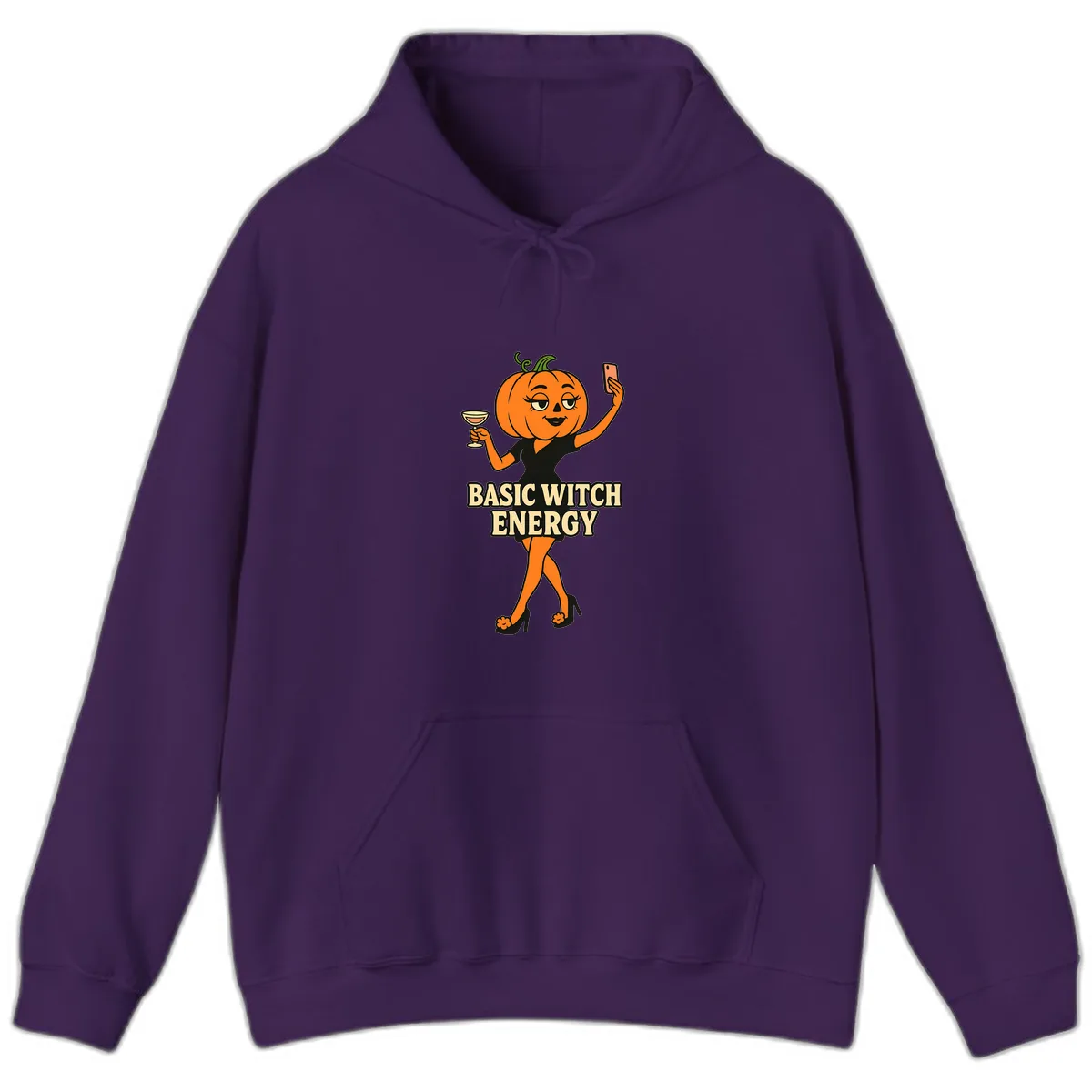 Basic Witch Energy Pumpkin Halloween Hoodie in Purple