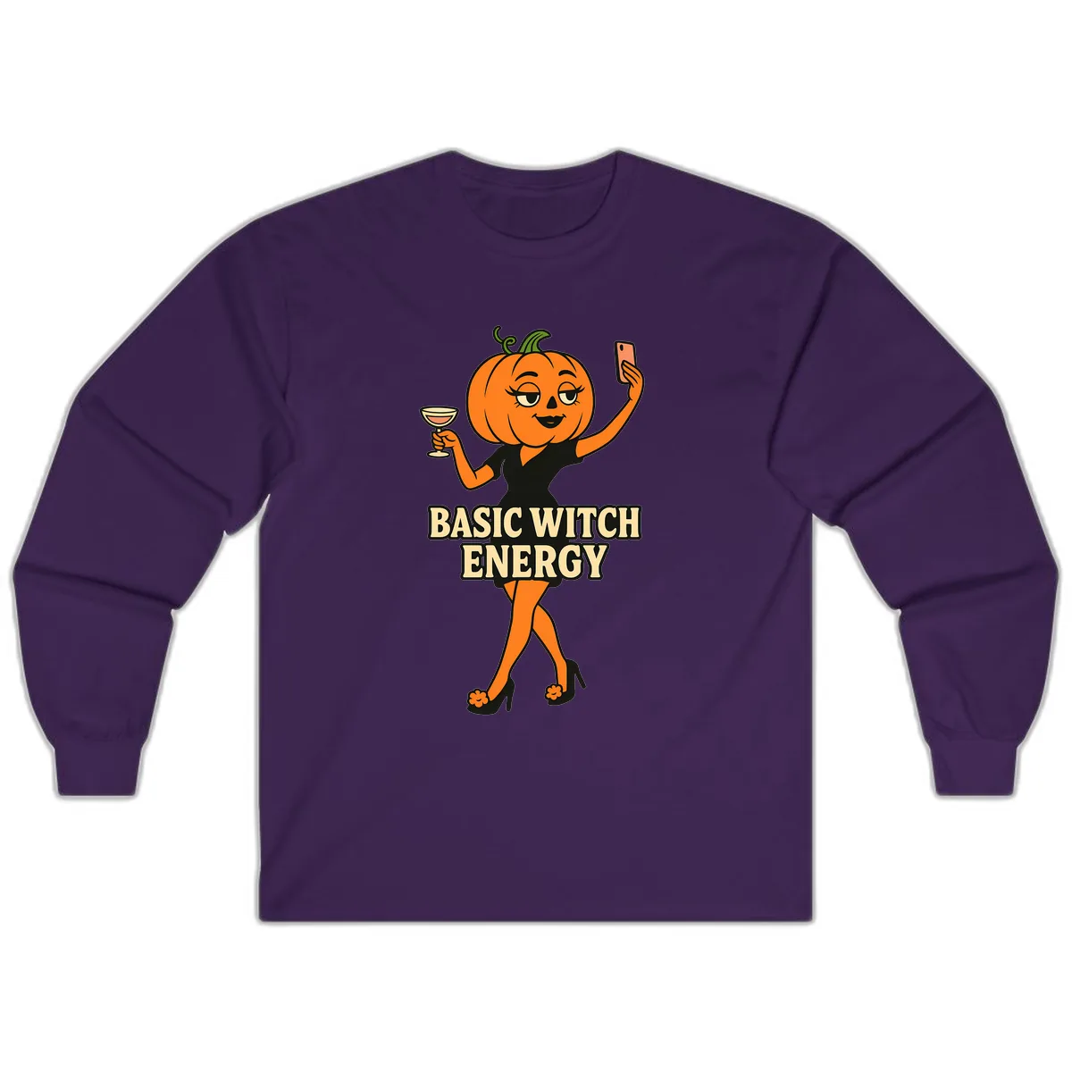 Basic Witch Energy Pumpkin Halloween Long Sleeve in Purple