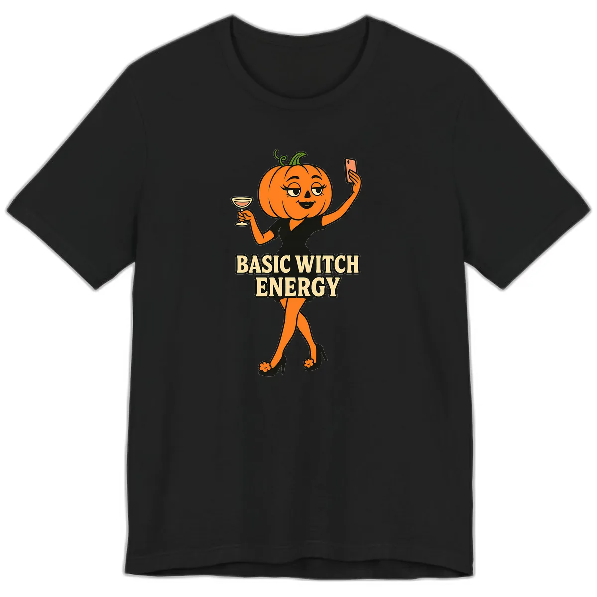 Basic Witch Energy Pumpkin Halloween Premium T-Shirt in Black