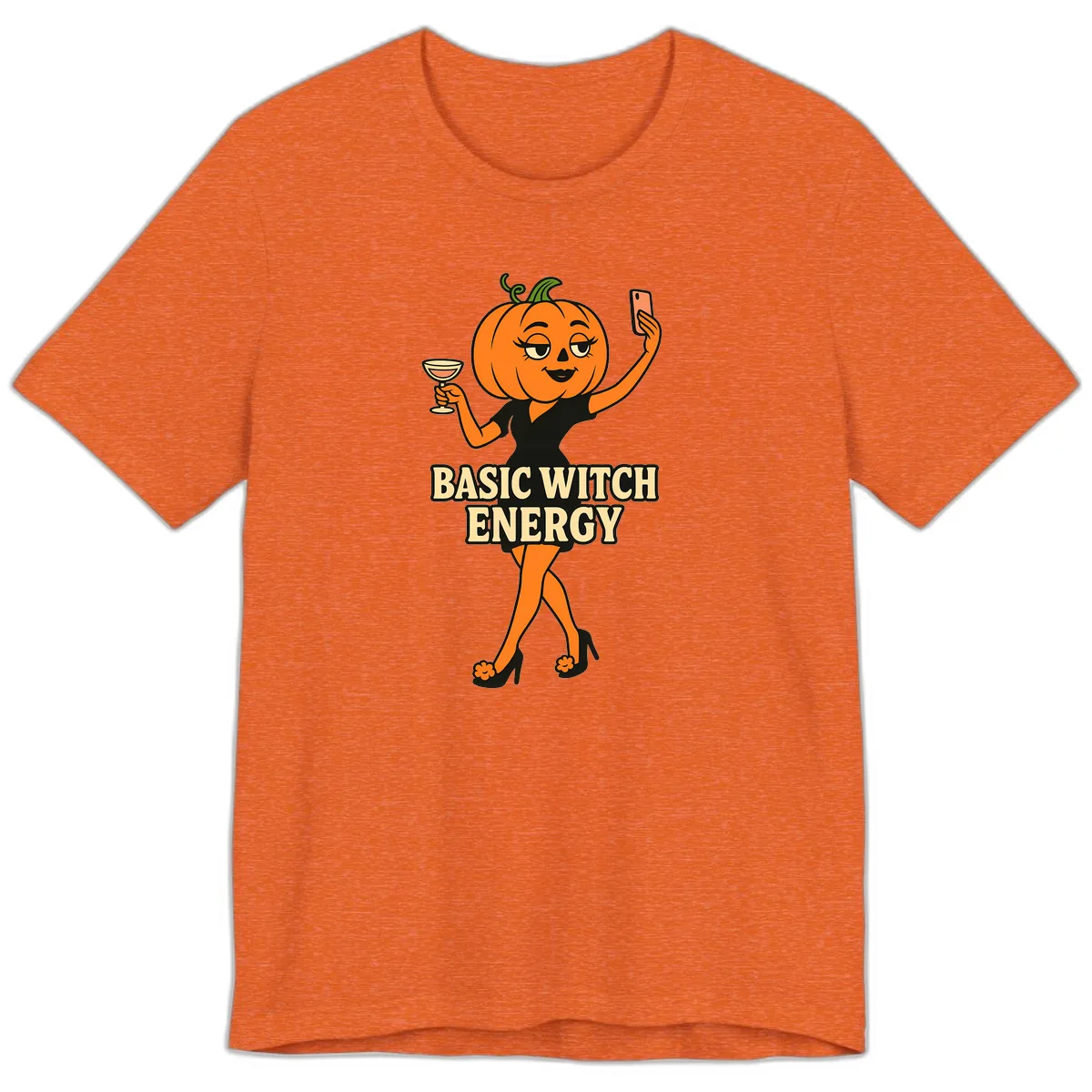 Basic Witch Energy Pumpkin Halloween Premium T-Shirt in Heather Orange