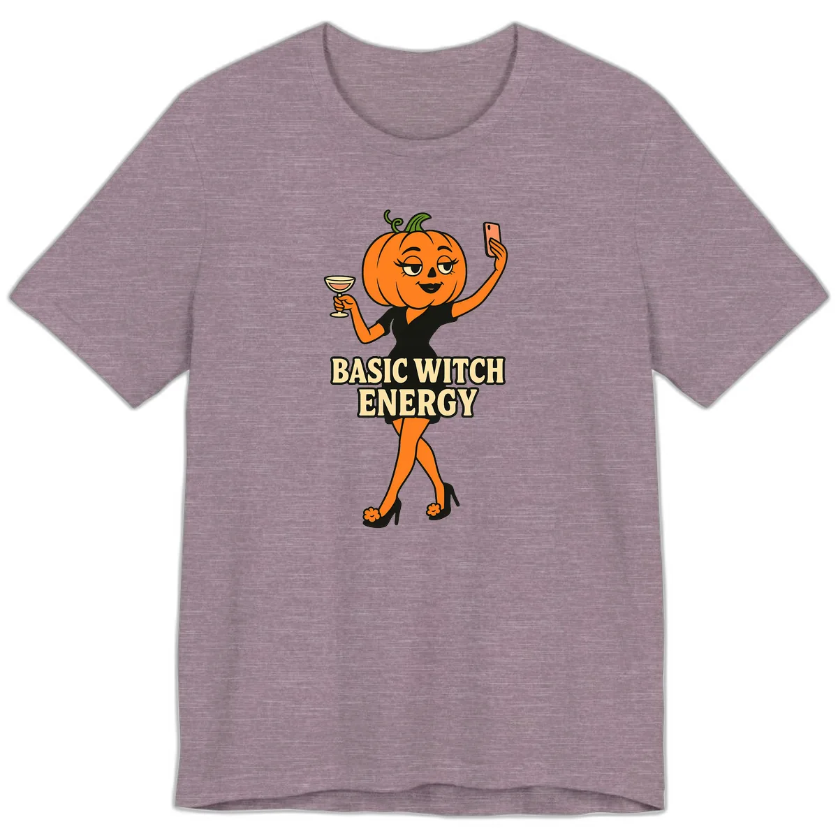 Basic Witch Energy Pumpkin Halloween Premium T-Shirt in Heather Purple