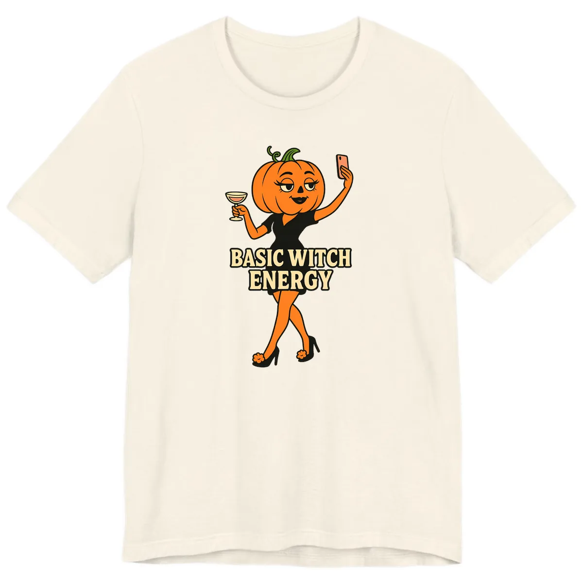 Basic Witch Energy Pumpkin Halloween Premium T-Shirt in Natural