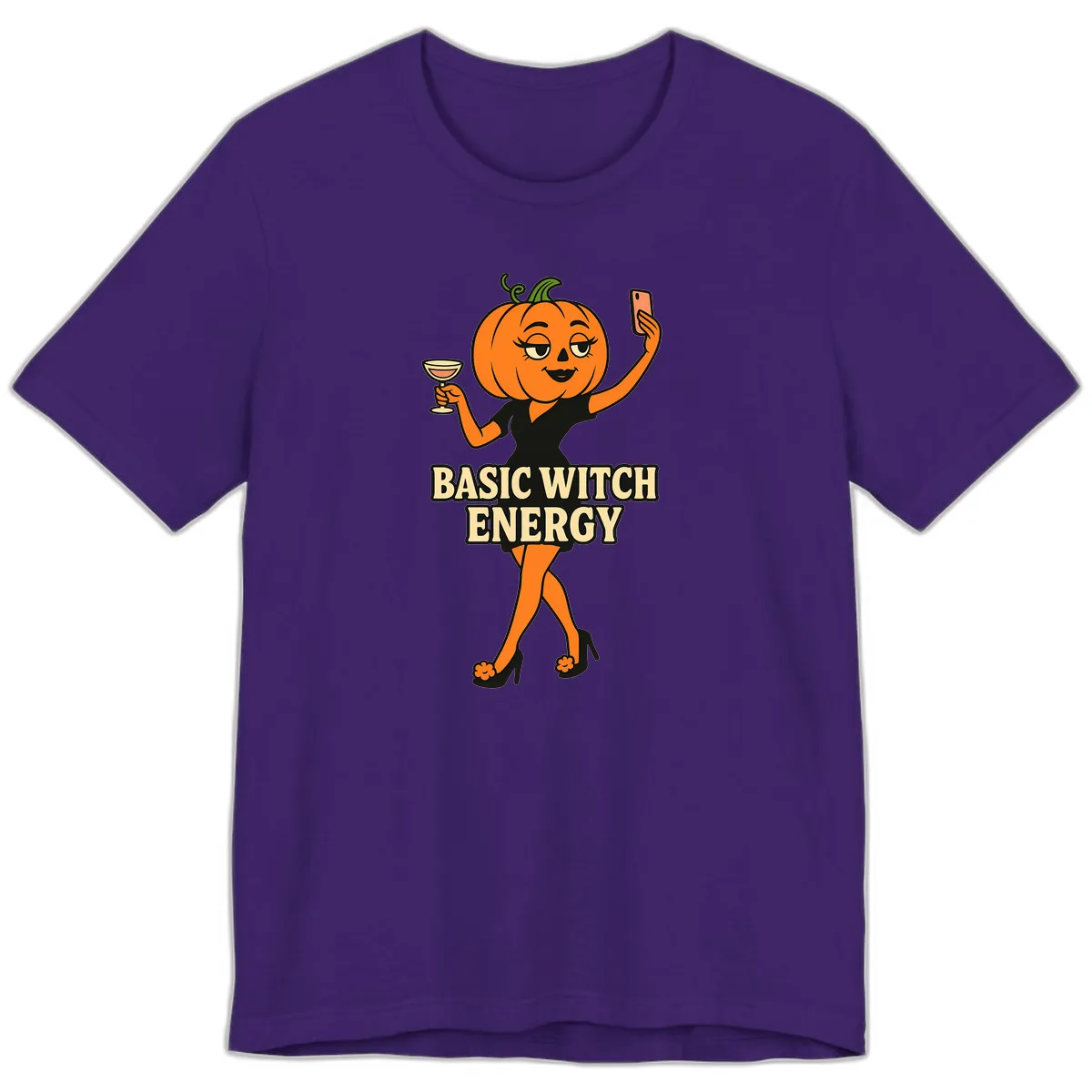 Basic Witch Energy Pumpkin Halloween Premium T-Shirt in Team Purple