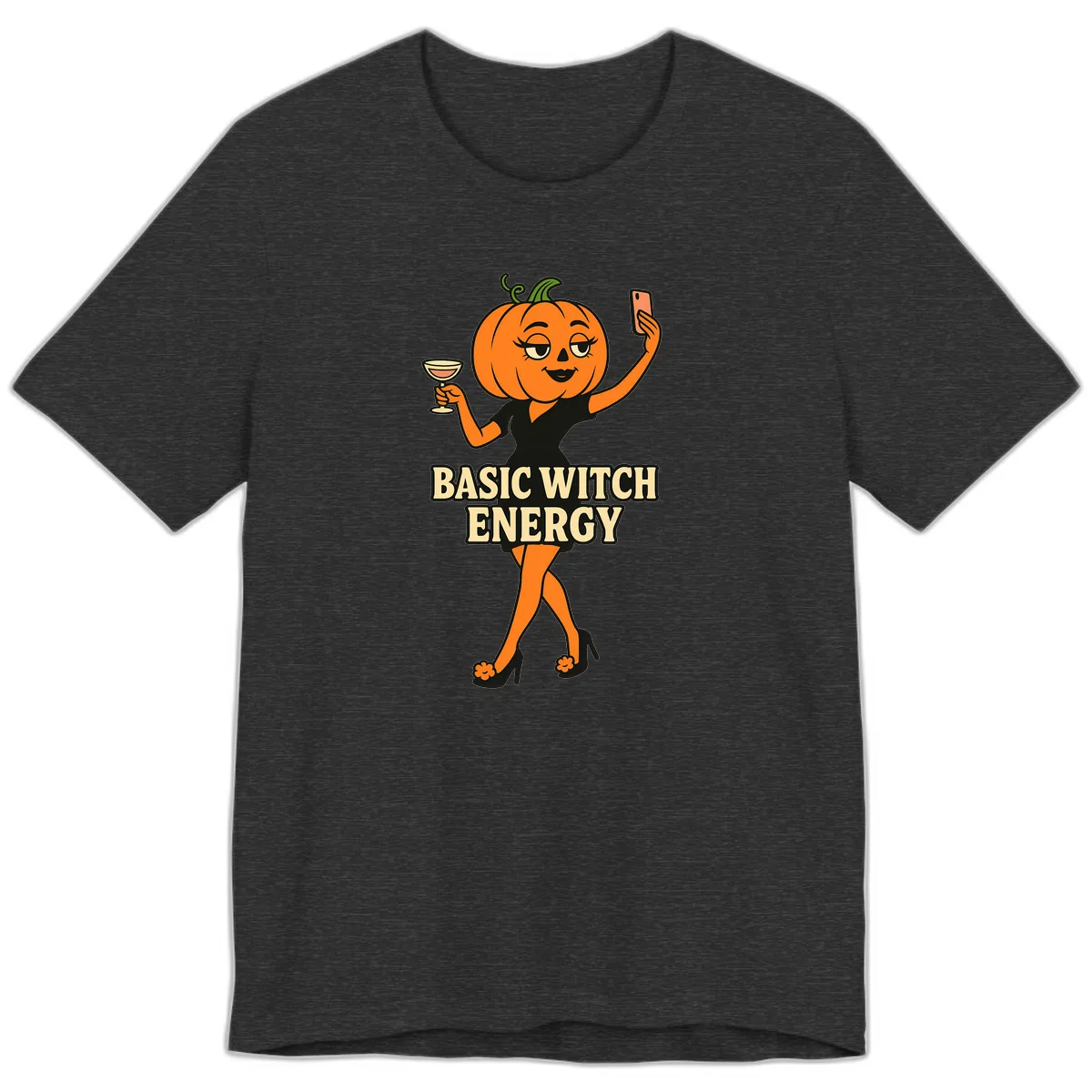 Basic Witch Energy Pumpkin Halloween Premium T-Shirt in Dark Grey Heather