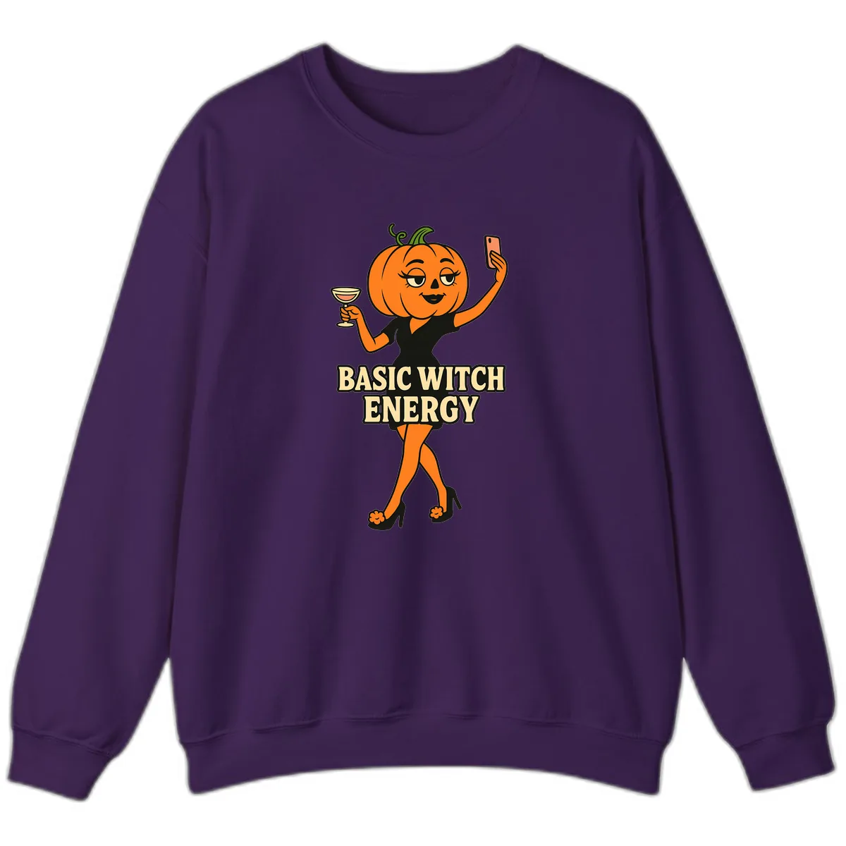 Basic Witch Energy Pumpkin Halloween Sweatshirt in Purple