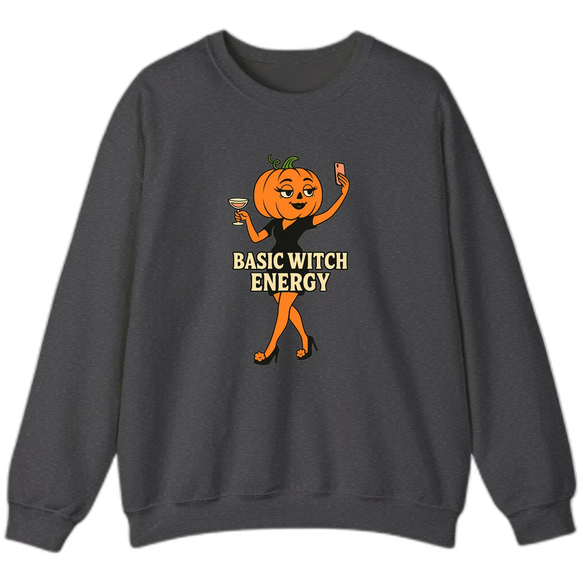 Basic Witch Energy Pumpkin Halloween Sweatshirt in Dark Heather