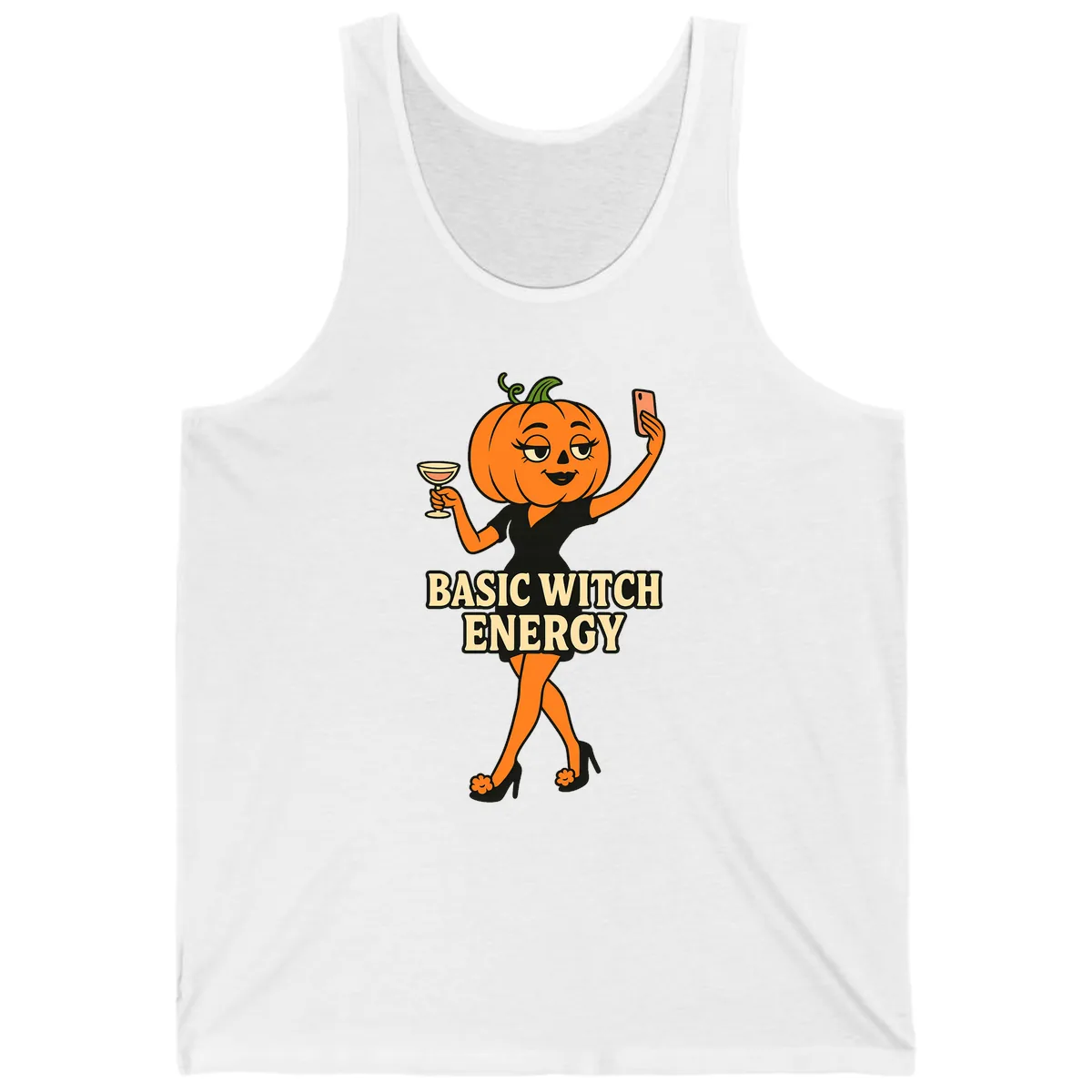 Basic Witch Energy Pumpkin Halloween Tank in White