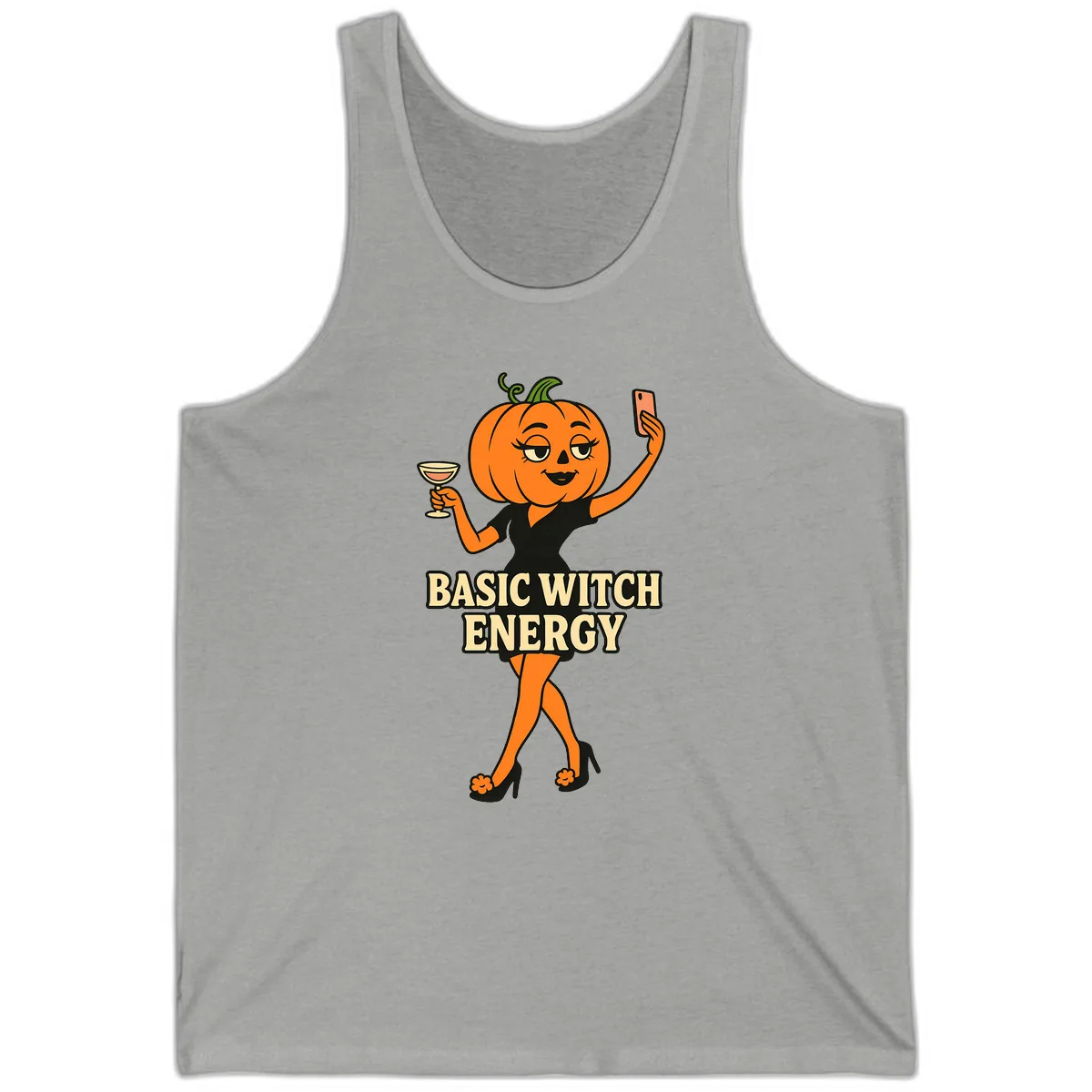 Basic Witch Energy Pumpkin Halloween Tank in Athletic Heather