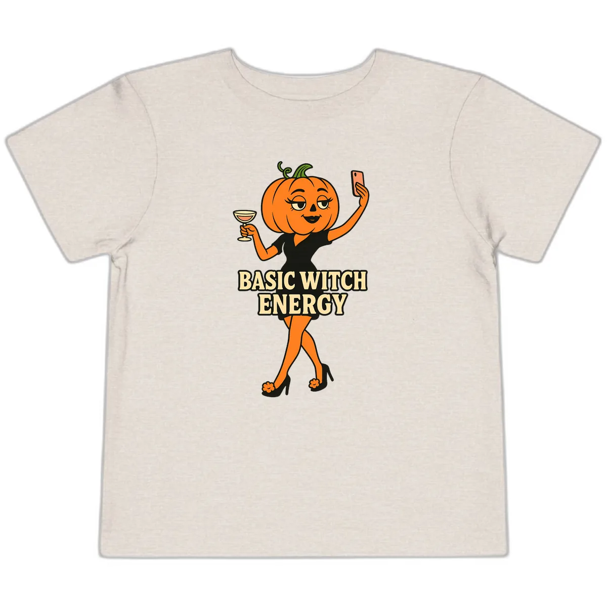 Basic Witch Energy Pumpkin Halloween Toddler T-Shirt in Heather Dust