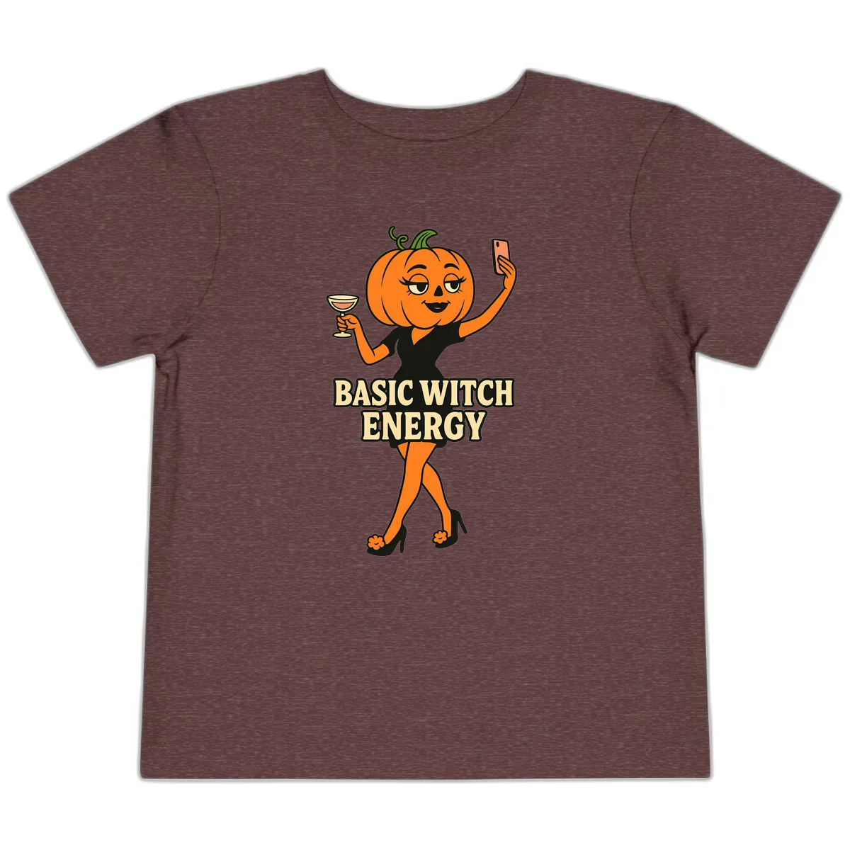 Basic Witch Energy Pumpkin Halloween Toddler T-Shirt in Heather Maroon
