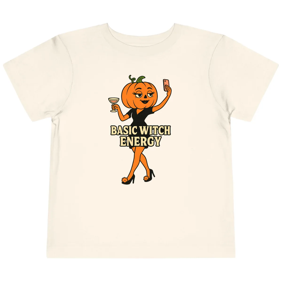 Basic Witch Energy Pumpkin Halloween Toddler T-Shirt in Natural