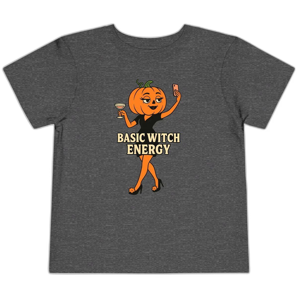 Basic Witch Energy Pumpkin Halloween Toddler T-Shirt in Dark Heather Grey