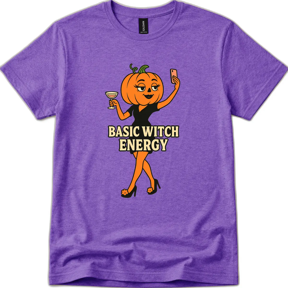 Basic Witch Energy Pumpkin Halloween T-Shirt in Heather Purple