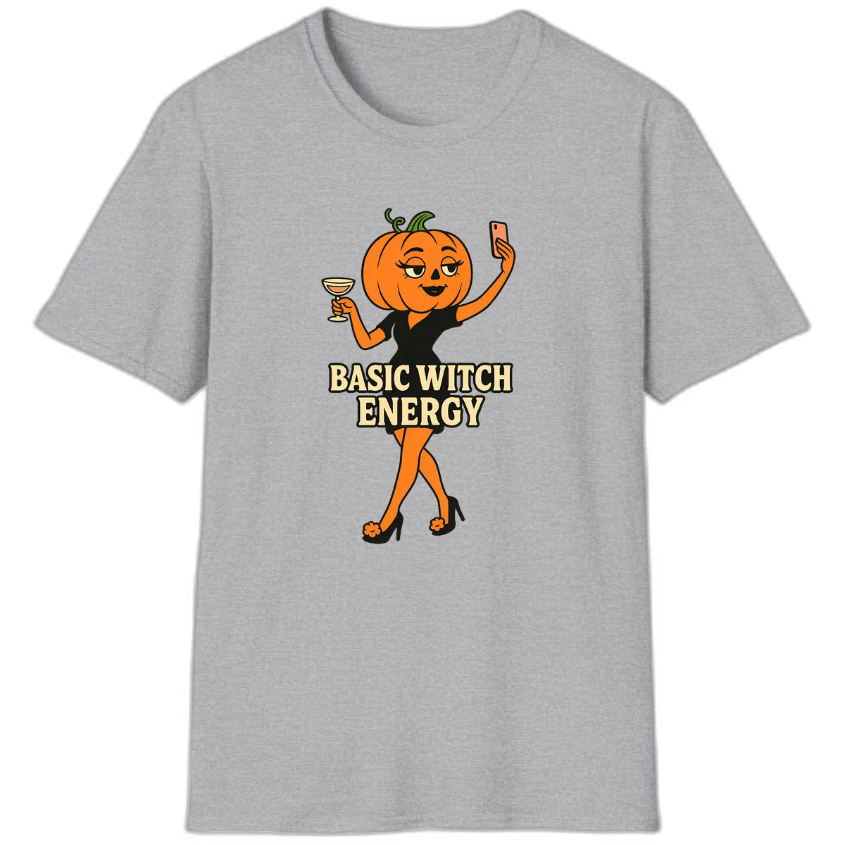 Basic Witch Energy Pumpkin Halloween T-Shirt in Sport Grey