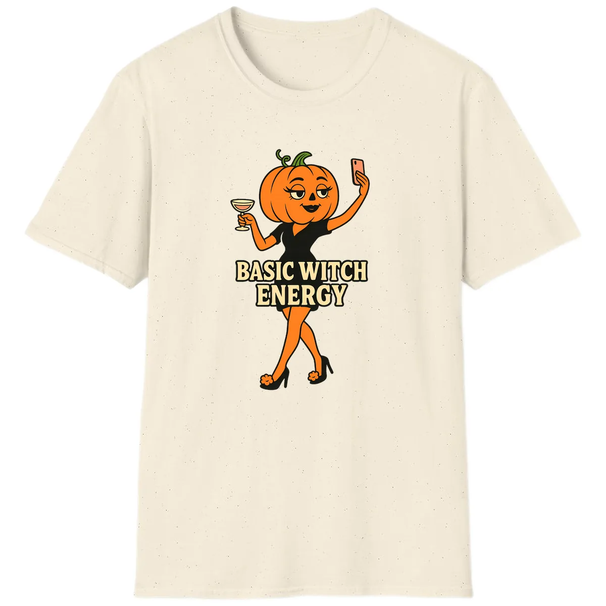 Basic Witch Energy Pumpkin Halloween T-Shirt in Natural