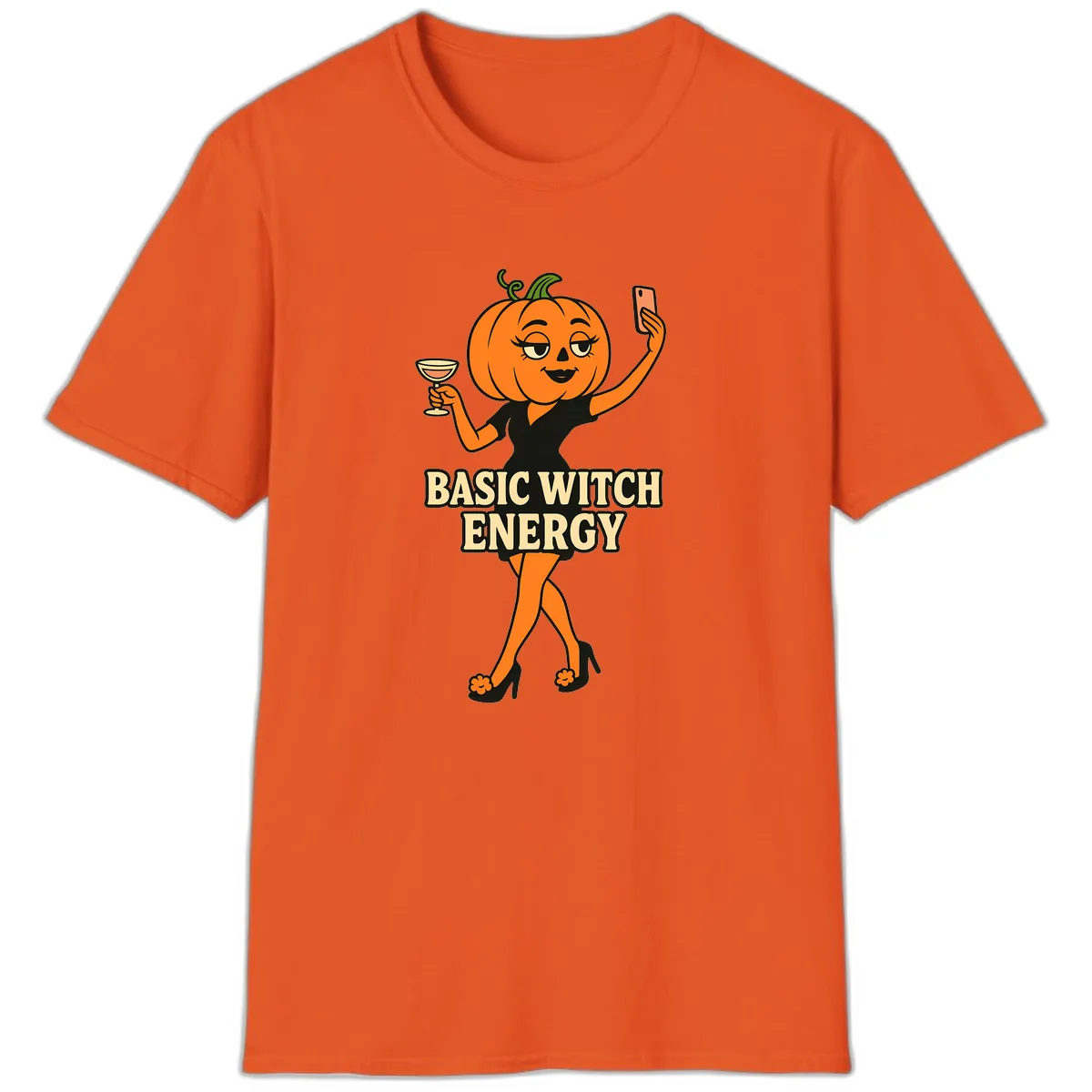 Basic Witch Energy Pumpkin Halloween T-Shirt in Orange