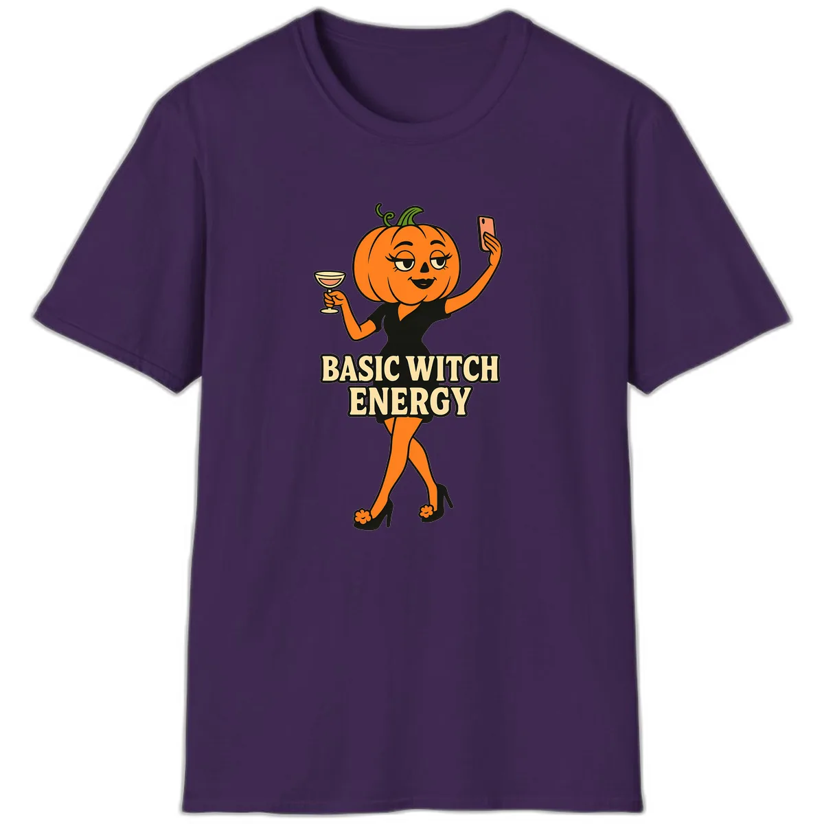 Basic Witch Energy Pumpkin Halloween T-Shirt in Purple