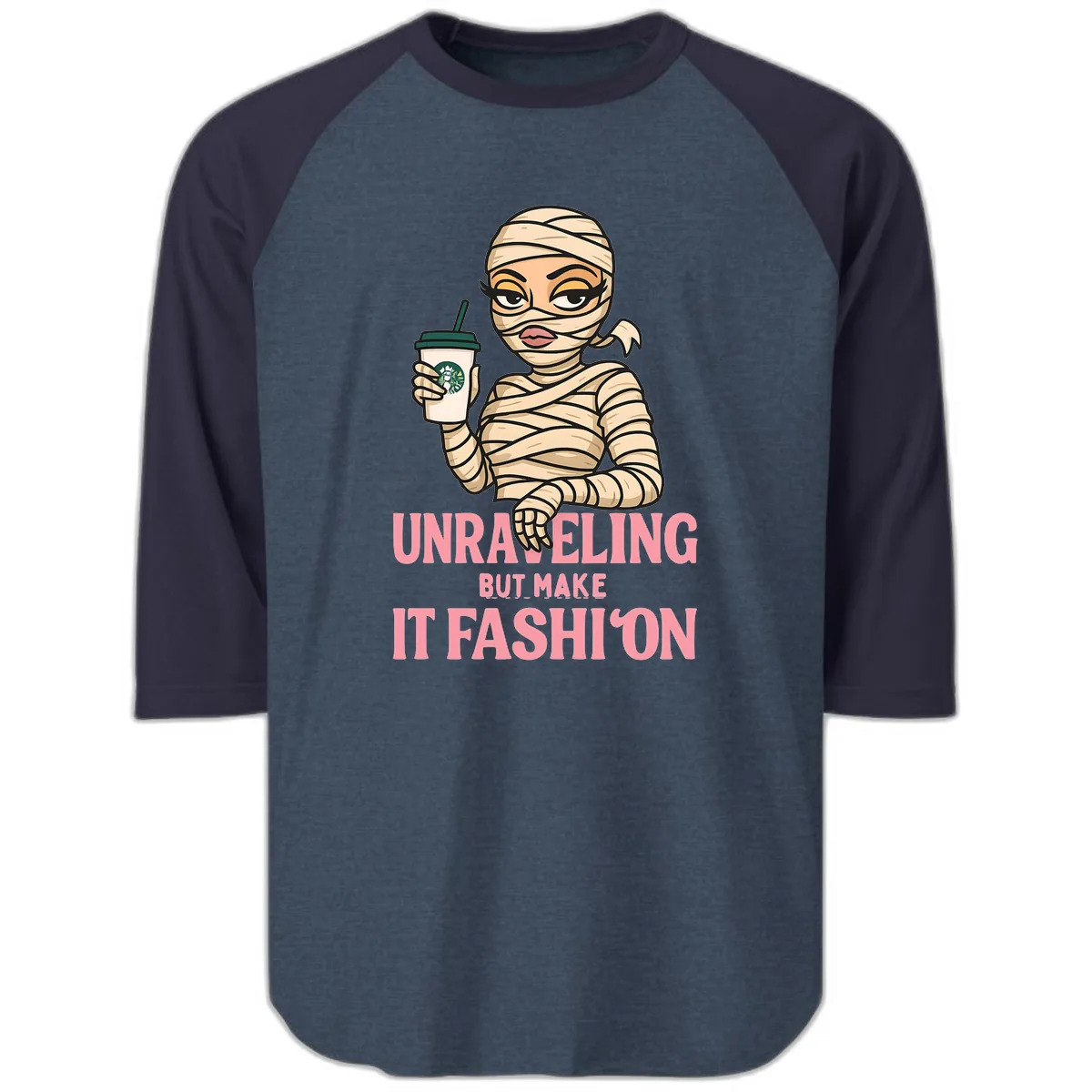 Unraveling But Make It Fashion Raglan 3/4 in Heather Denim Navy