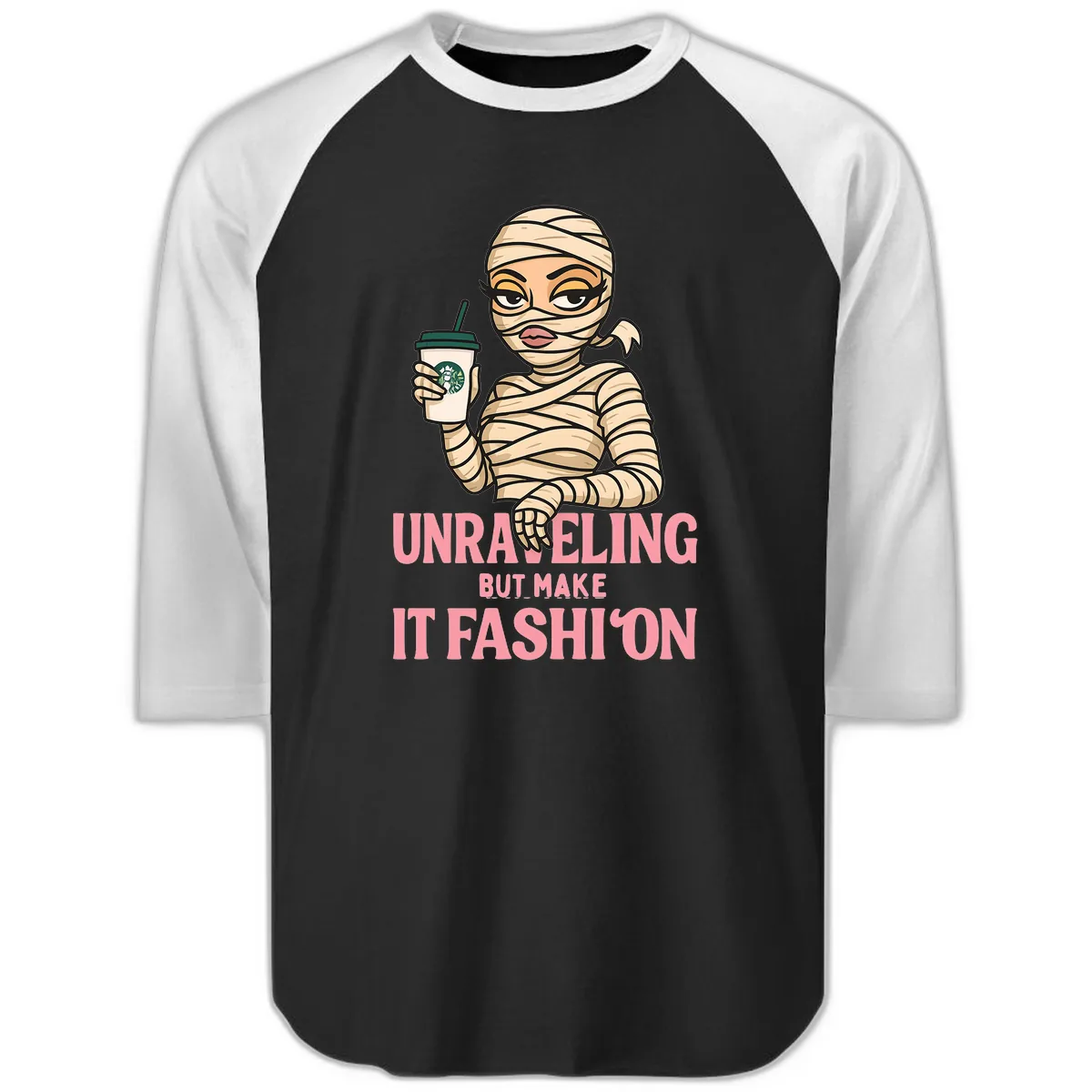 Unraveling But Make It Fashion Raglan 3/4 in Black White