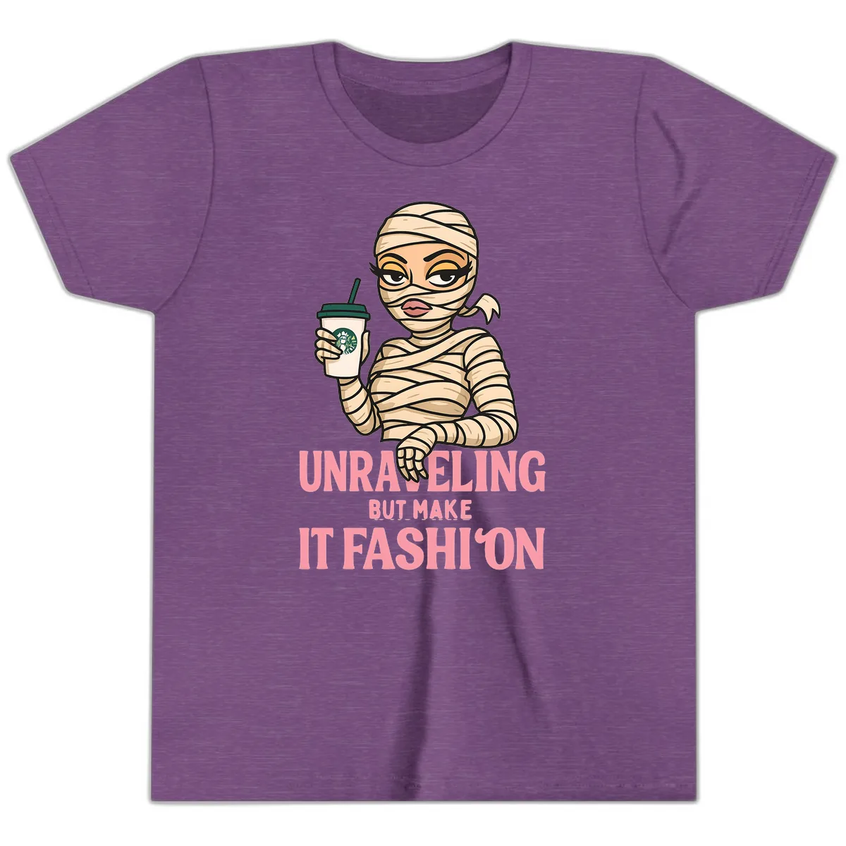 Unraveling But Make It Fashion Youth T-Shirt in Heather Team Purple