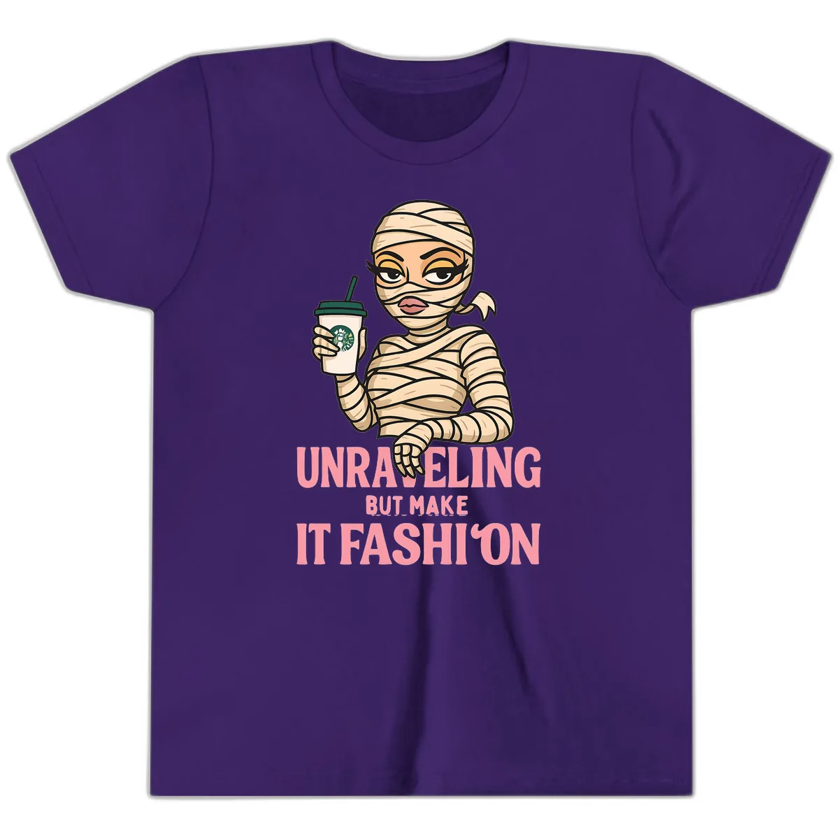 Unraveling But Make It Fashion Youth T-Shirt in Team Purple