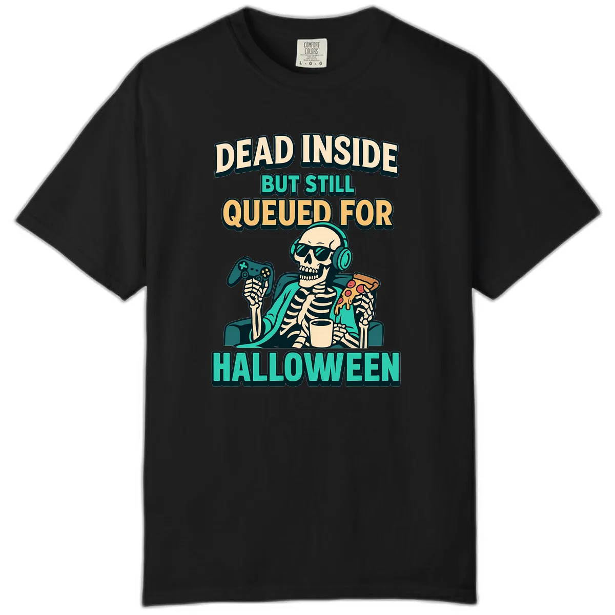Dead Inside Halloween Gamer Skeleton Comfort Color in Black