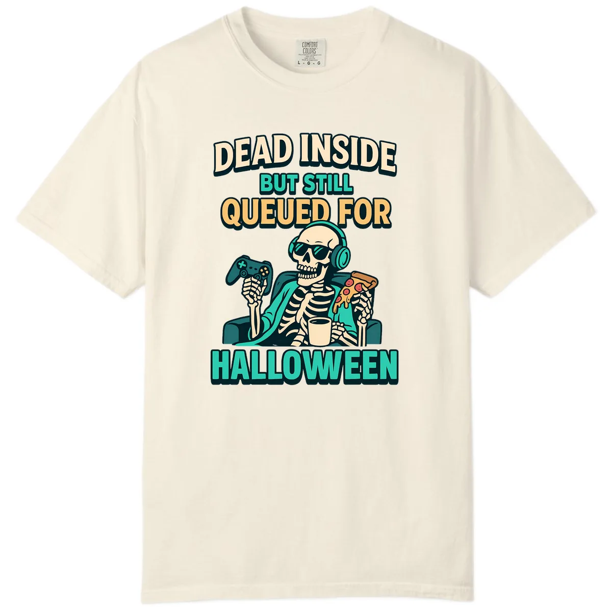 Dead Inside Halloween Gamer Skeleton Comfort Color in Ivory