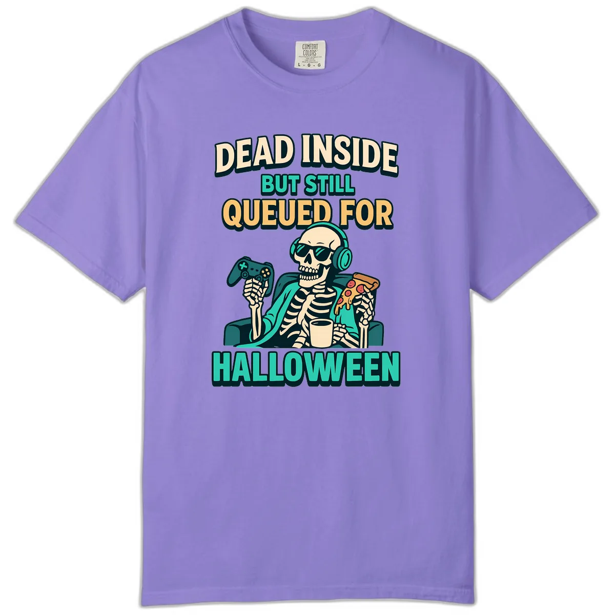 Dead Inside Halloween Gamer Skeleton Comfort Color in Violet