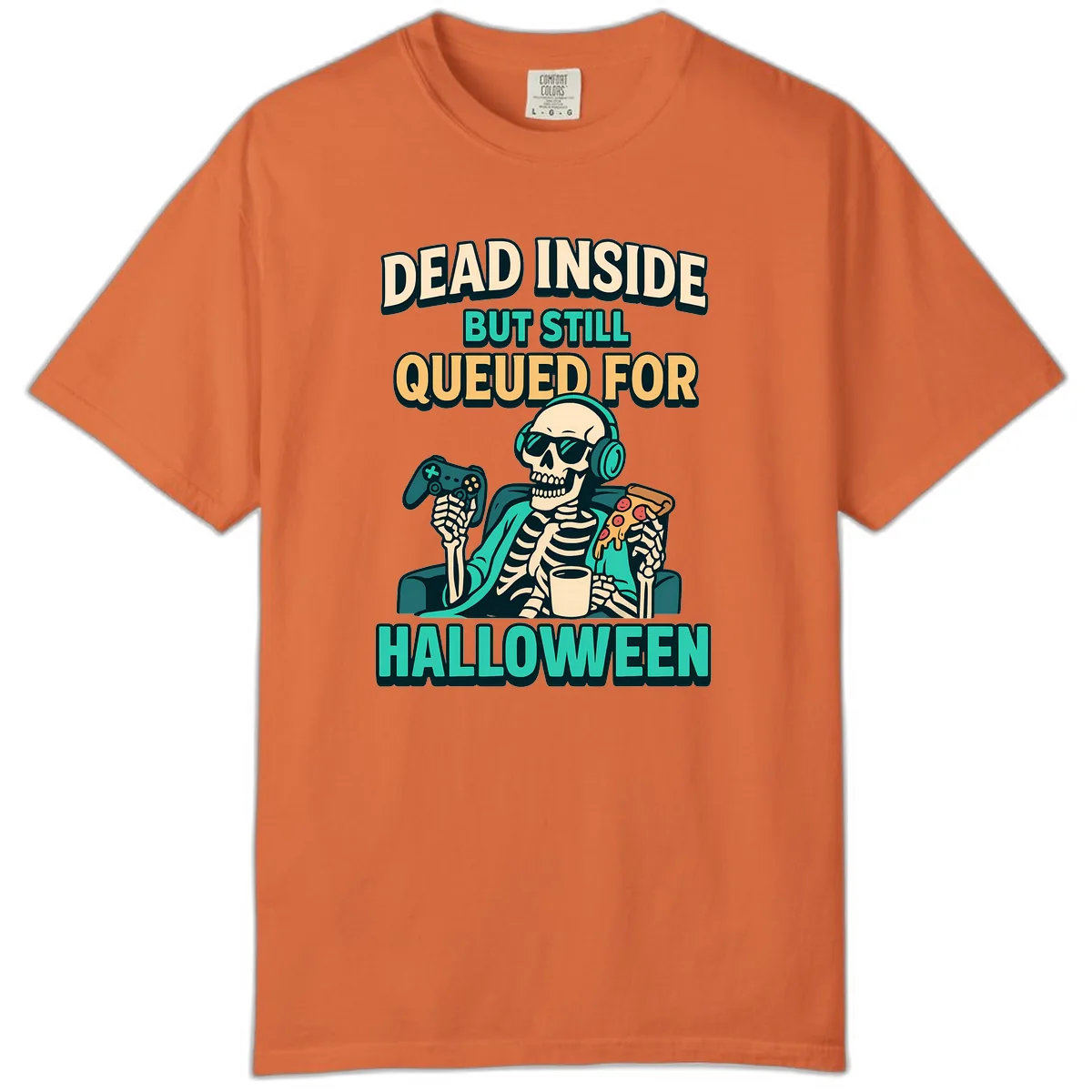 Dead Inside Halloween Gamer Skeleton Comfort Color in Burnt Orange