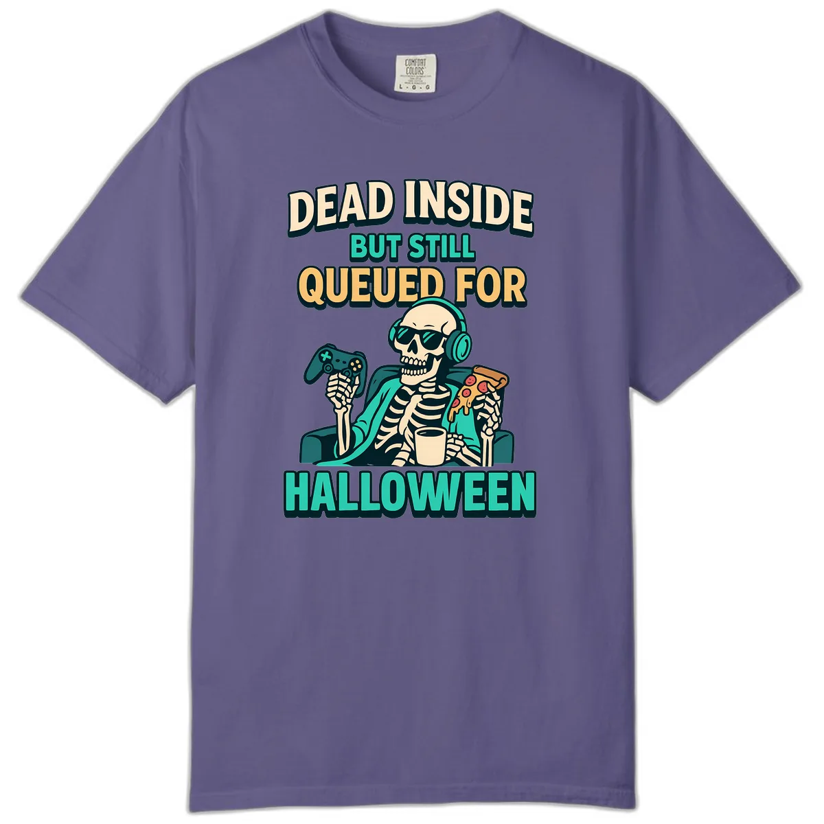 Dead Inside Halloween Gamer Skeleton Comfort Color in Grape