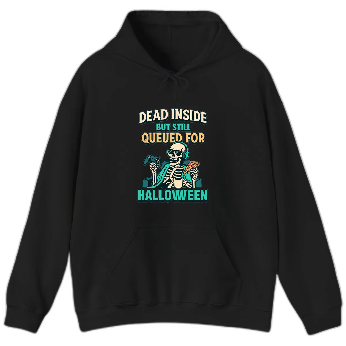 Dead Inside Halloween Gamer Skeleton Hoodie in Black