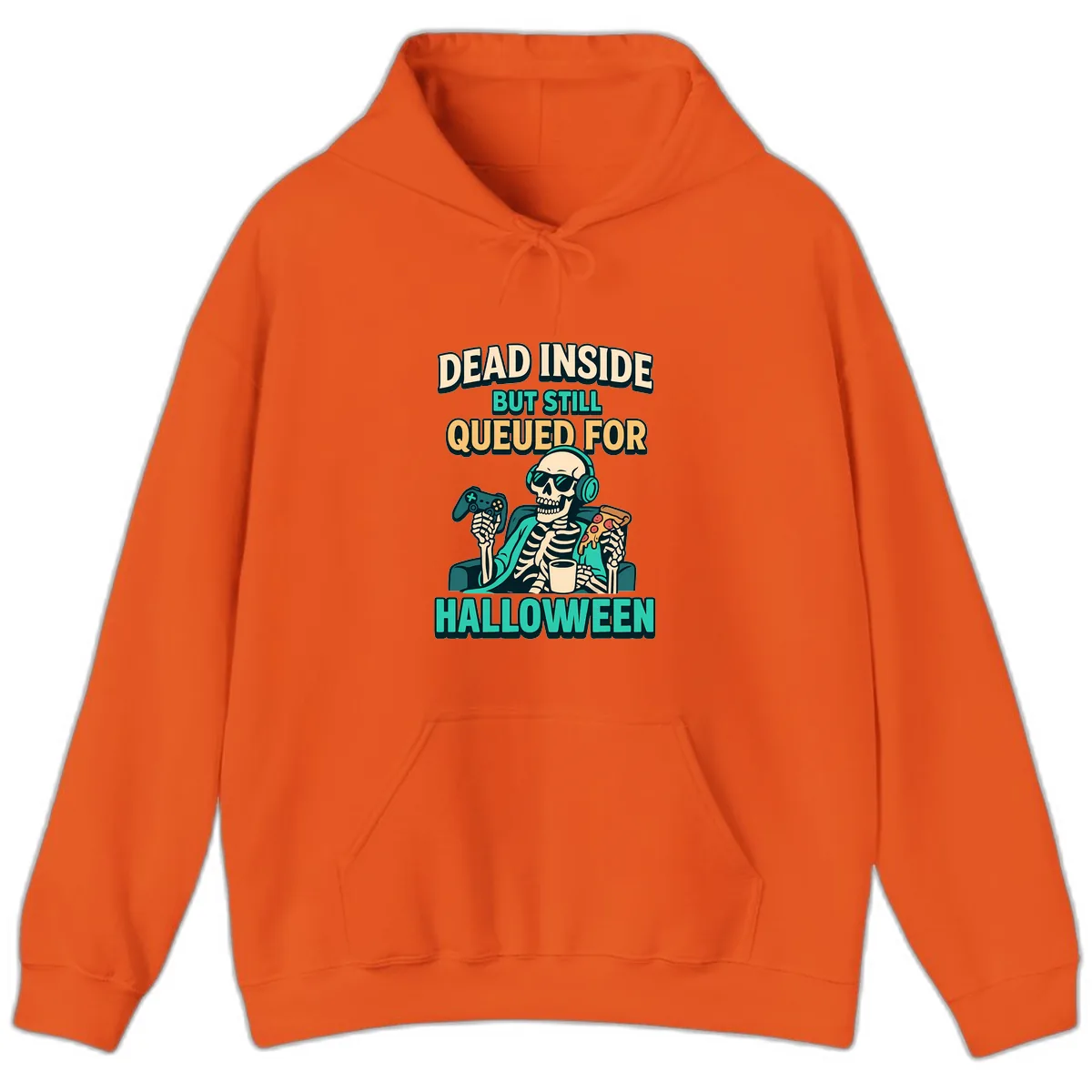 Dead Inside Halloween Gamer Skeleton Hoodie in Orange