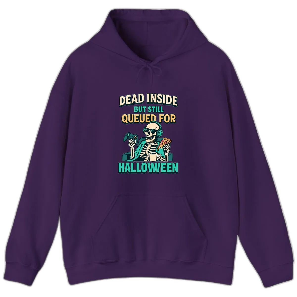 Dead Inside Halloween Gamer Skeleton Hoodie in Purple