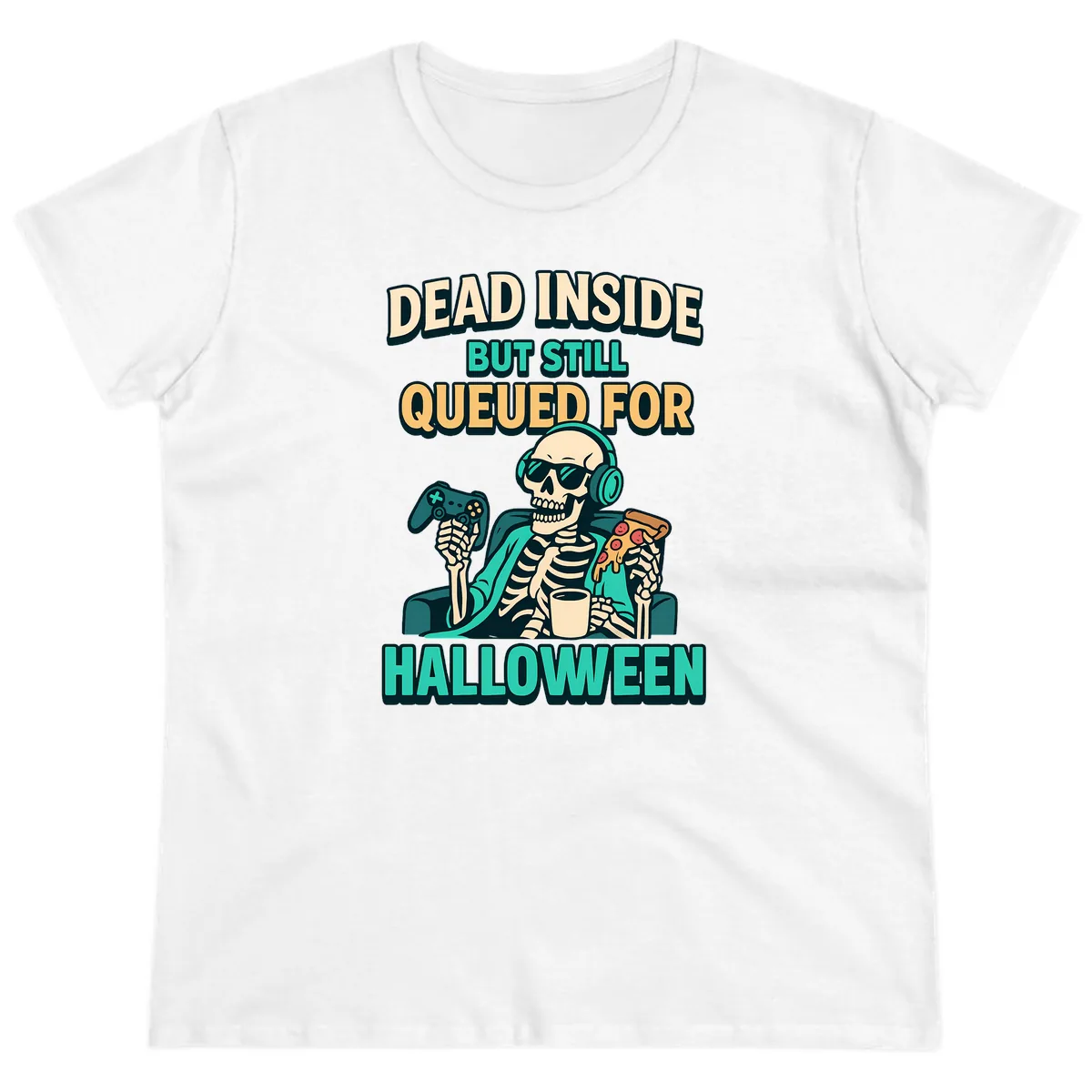 Dead Inside Halloween Gamer Skeleton Ladies Tee in White