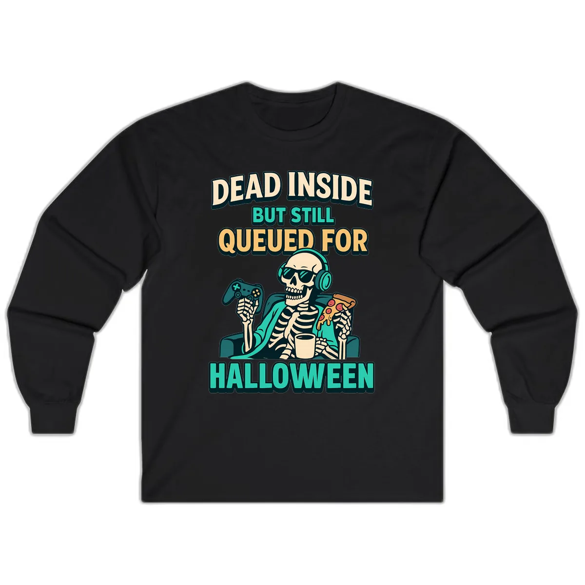 Dead Inside Halloween Gamer Skeleton Long Sleeve in Black
