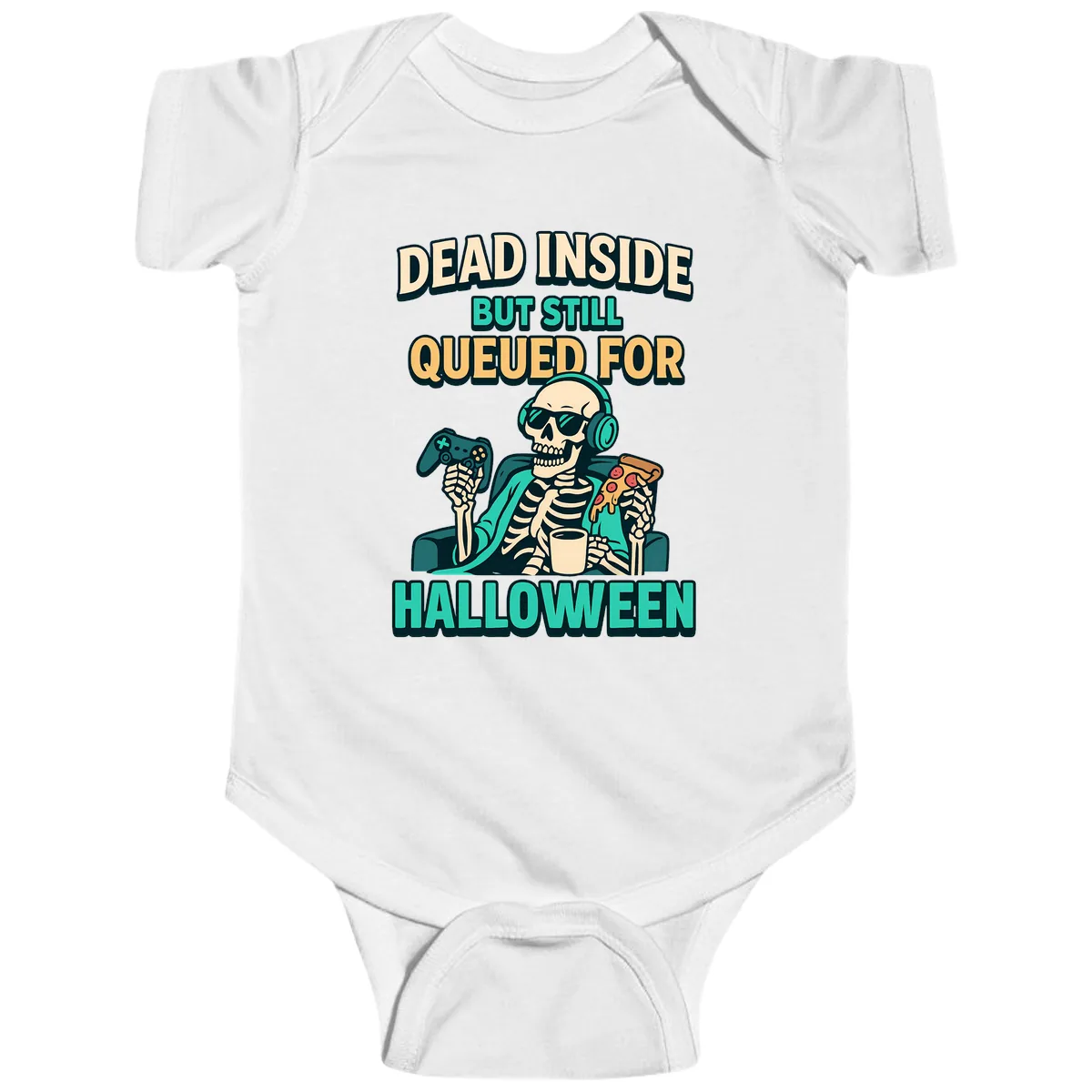 Dead Inside Halloween Gamer Skeleton Baby Onesie in White