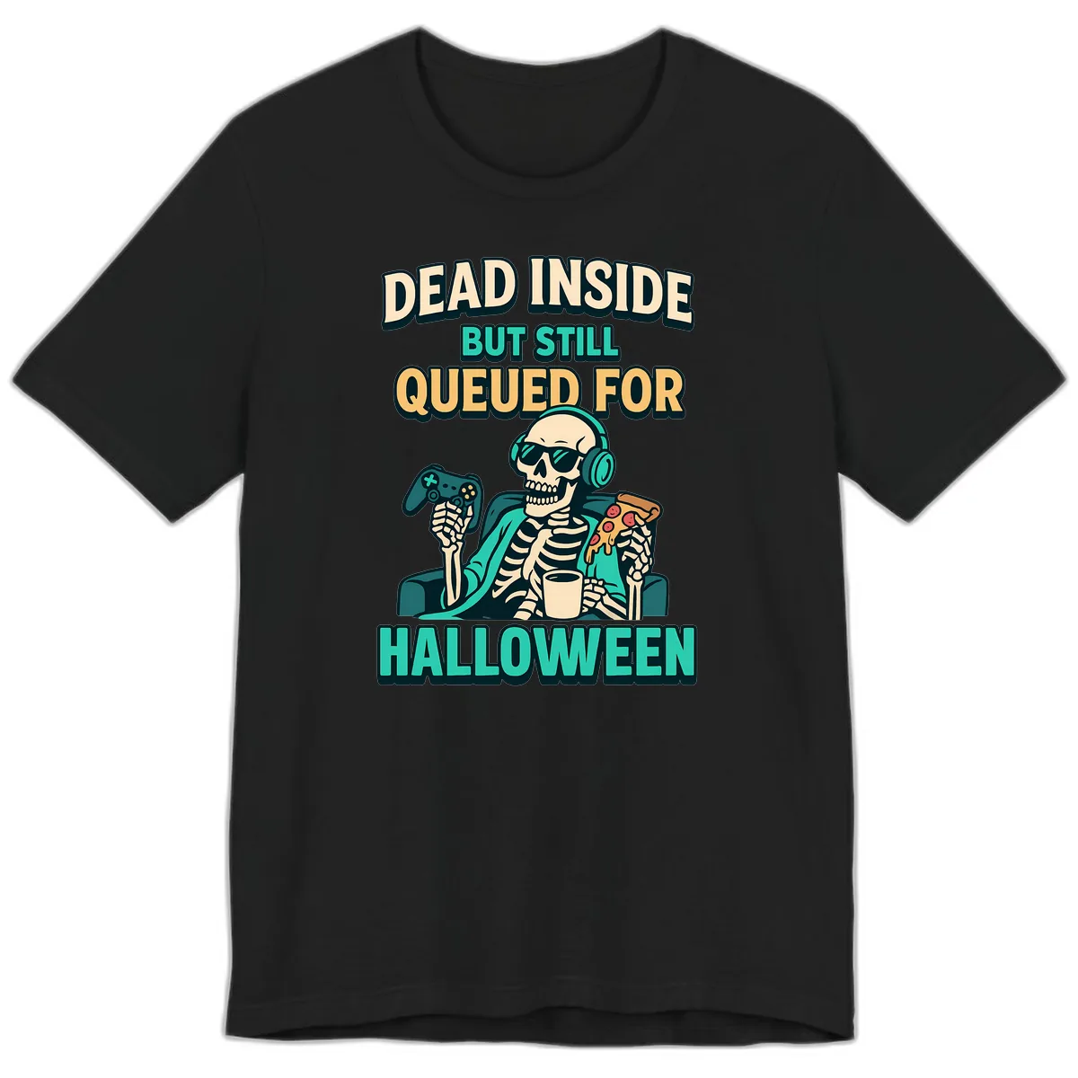 Dead Inside Halloween Gamer Skeleton Premium T-Shirt in Black